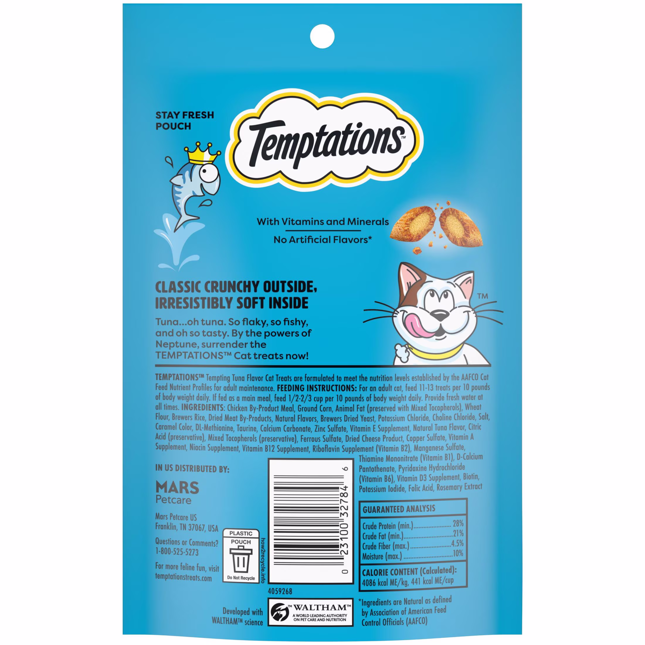 Temptations Classic Tempting Tuna Flavor Crunchy & Soft Cat Treats, 3 oz Pouch