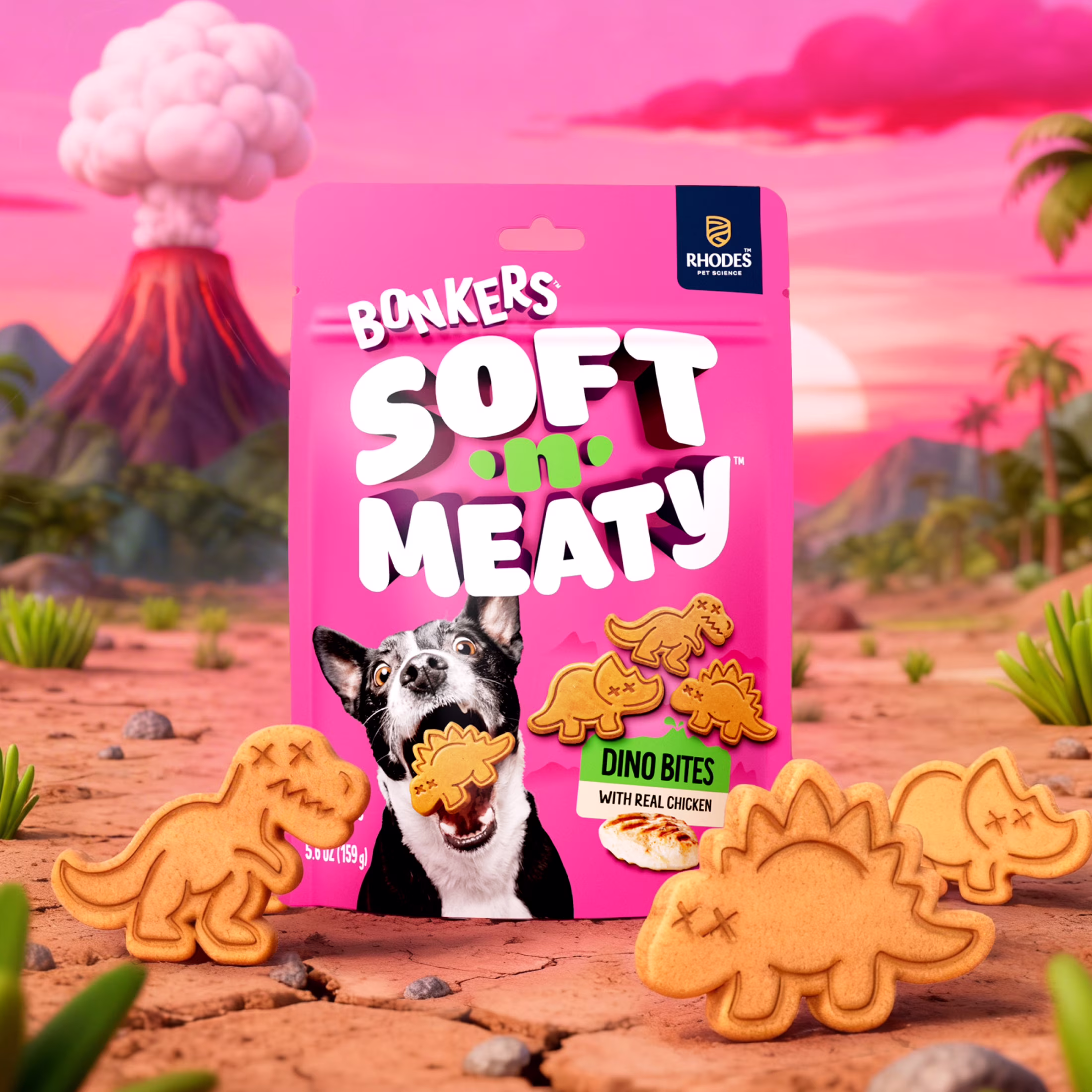 BONKERS Soft & Meaty Dog Treats Made with Real Chicken, Dinosaur Shapes, 5.6 oz Bag