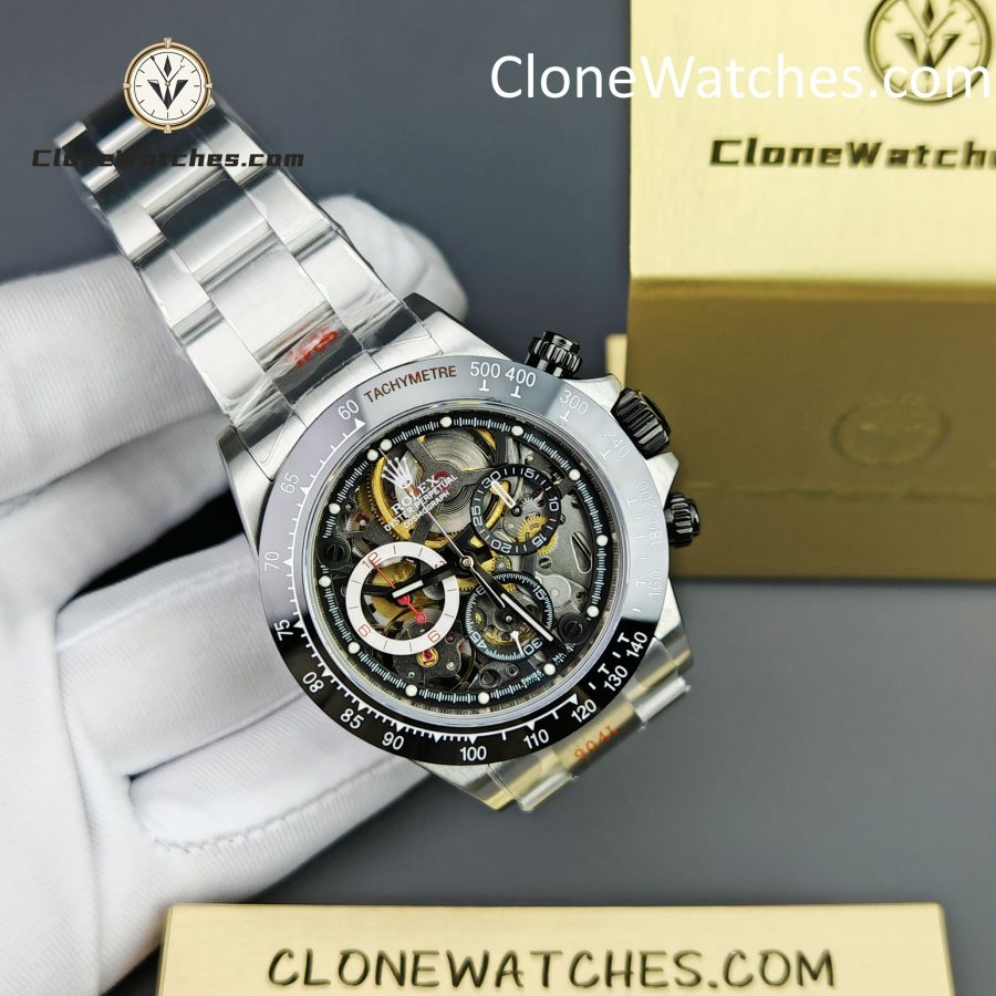 Modified Super Clone Watches 1:1 Sonic Rolex Daytona Black Skeleton Dial 4130