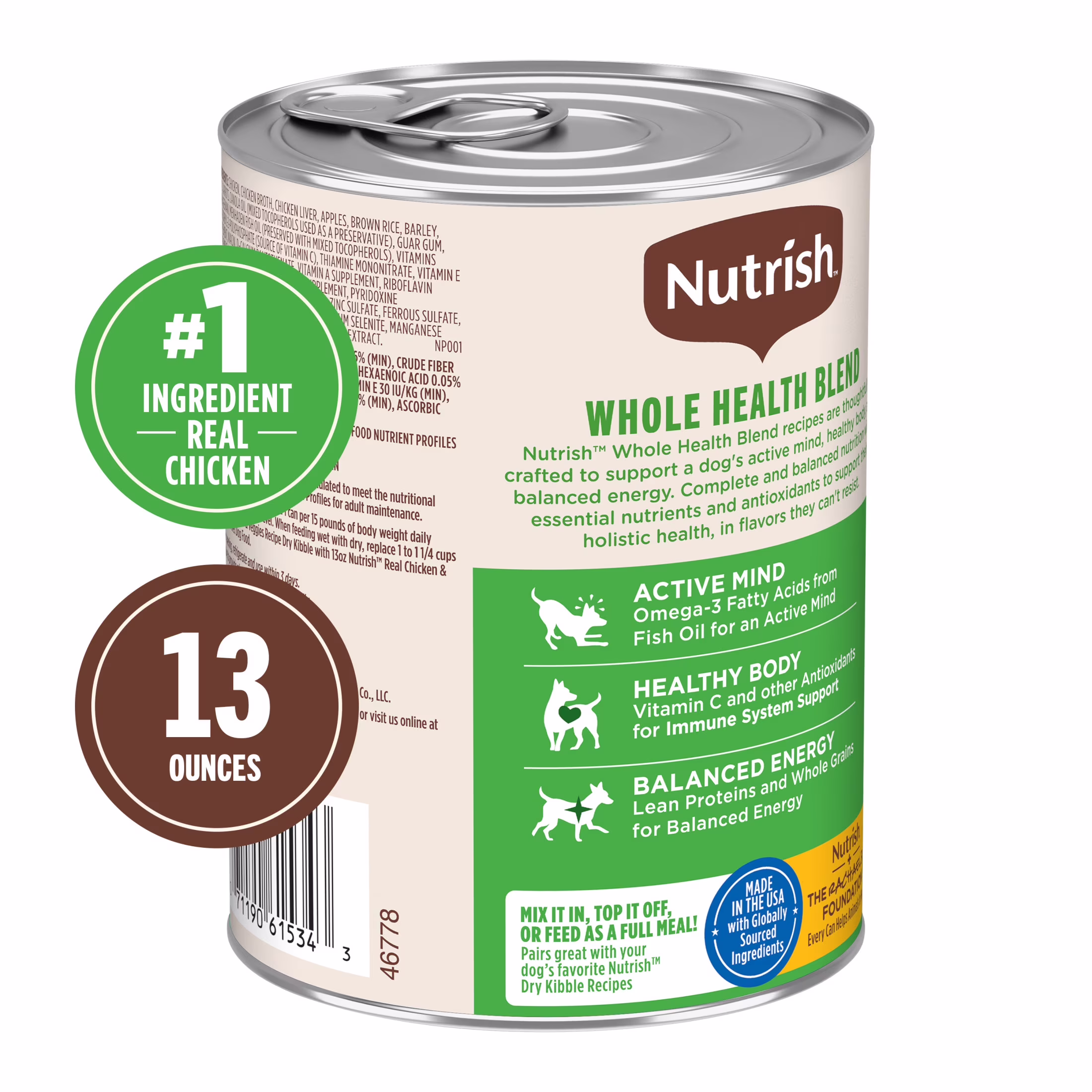 Nutrish Real Chicken & Apple Recipe Whole Health Blend Premium Paté Wet Dog Food, 13 oz. Can (Rachael Ray)