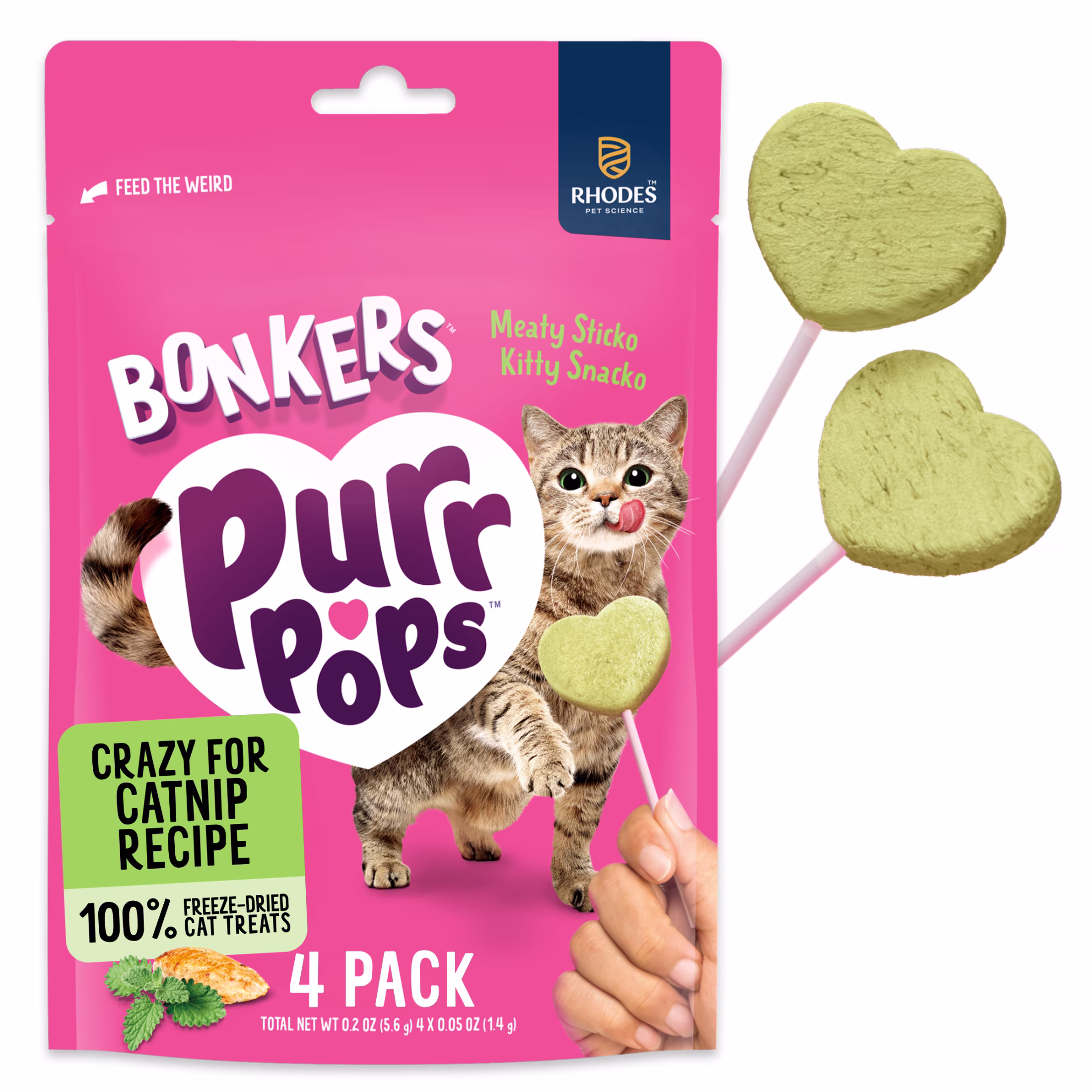 BONKERS Purrpops, Freeze Dried Catnip Flavored Lollipop Cat Treats, 4 Pieces