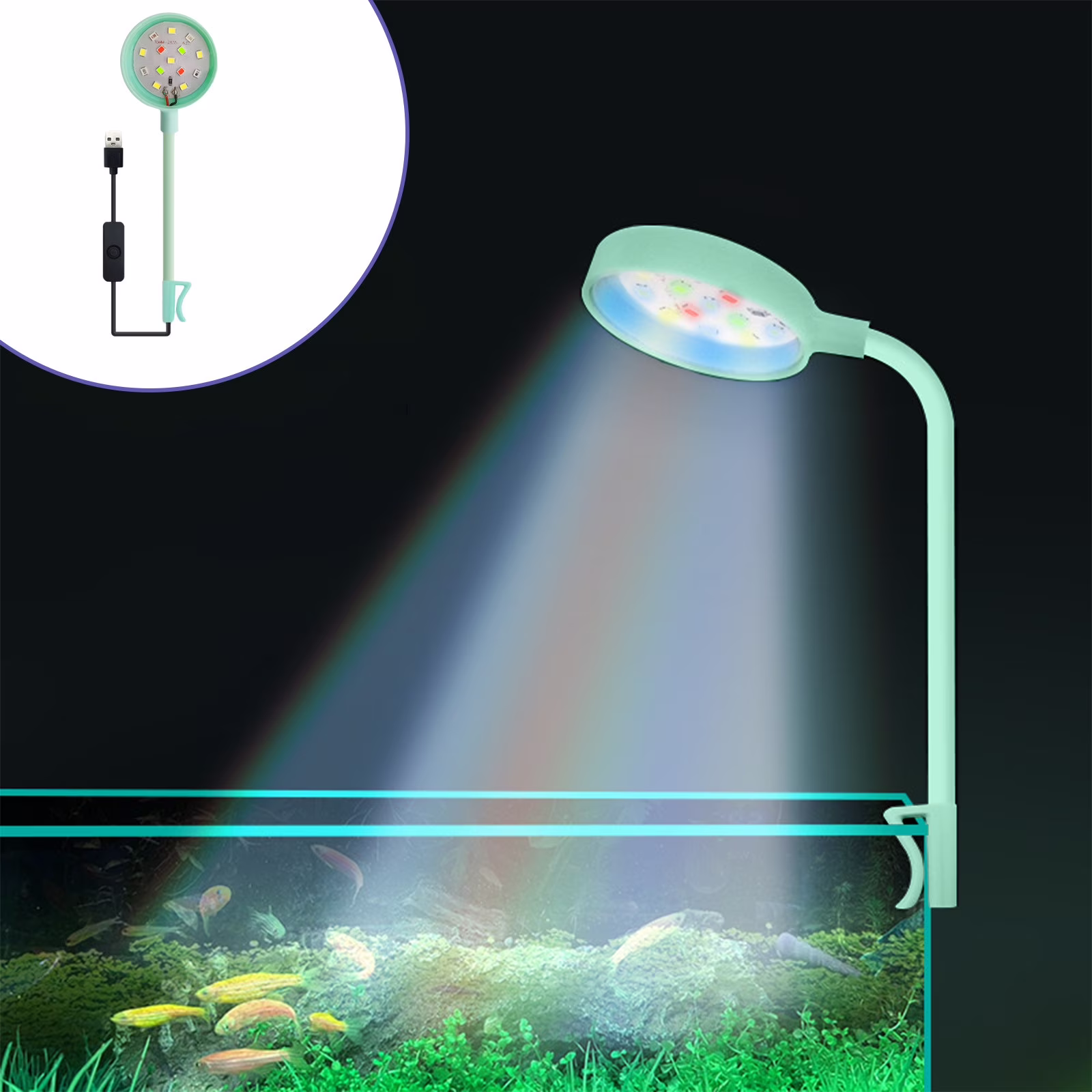 Clip On LED Aquarium Light RGB Color Changing Fish Tank Spotlight for Freshwater Aquariums Fishbowls Terrariums Reptile Tanks Adjustable Clamp On Lamp, Energy Efficient Lighting for Aquatic Pets