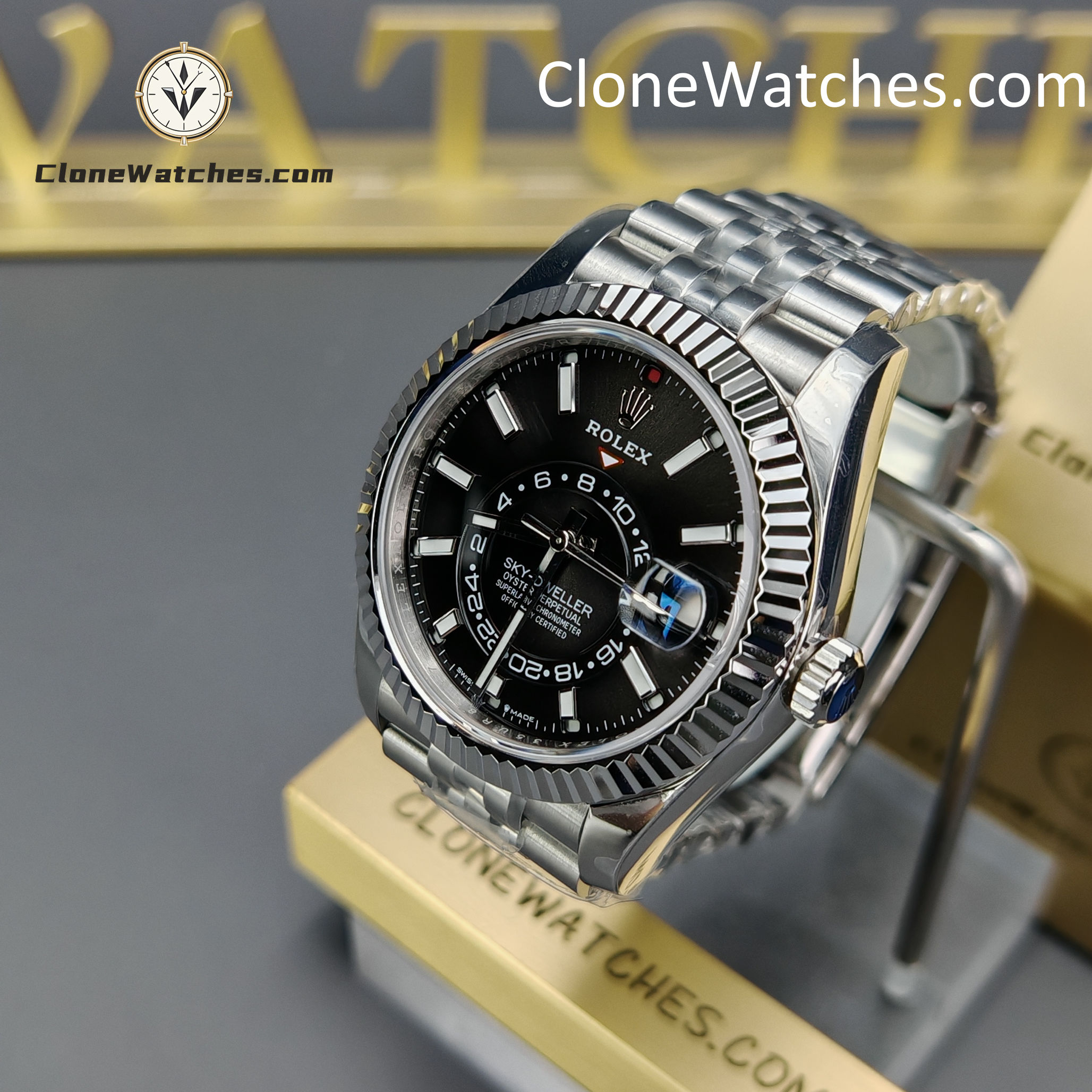 Rolex Super Clone Watches 1:1 Sky Dweller Black Dial Jubilee M336934 9002 Movement