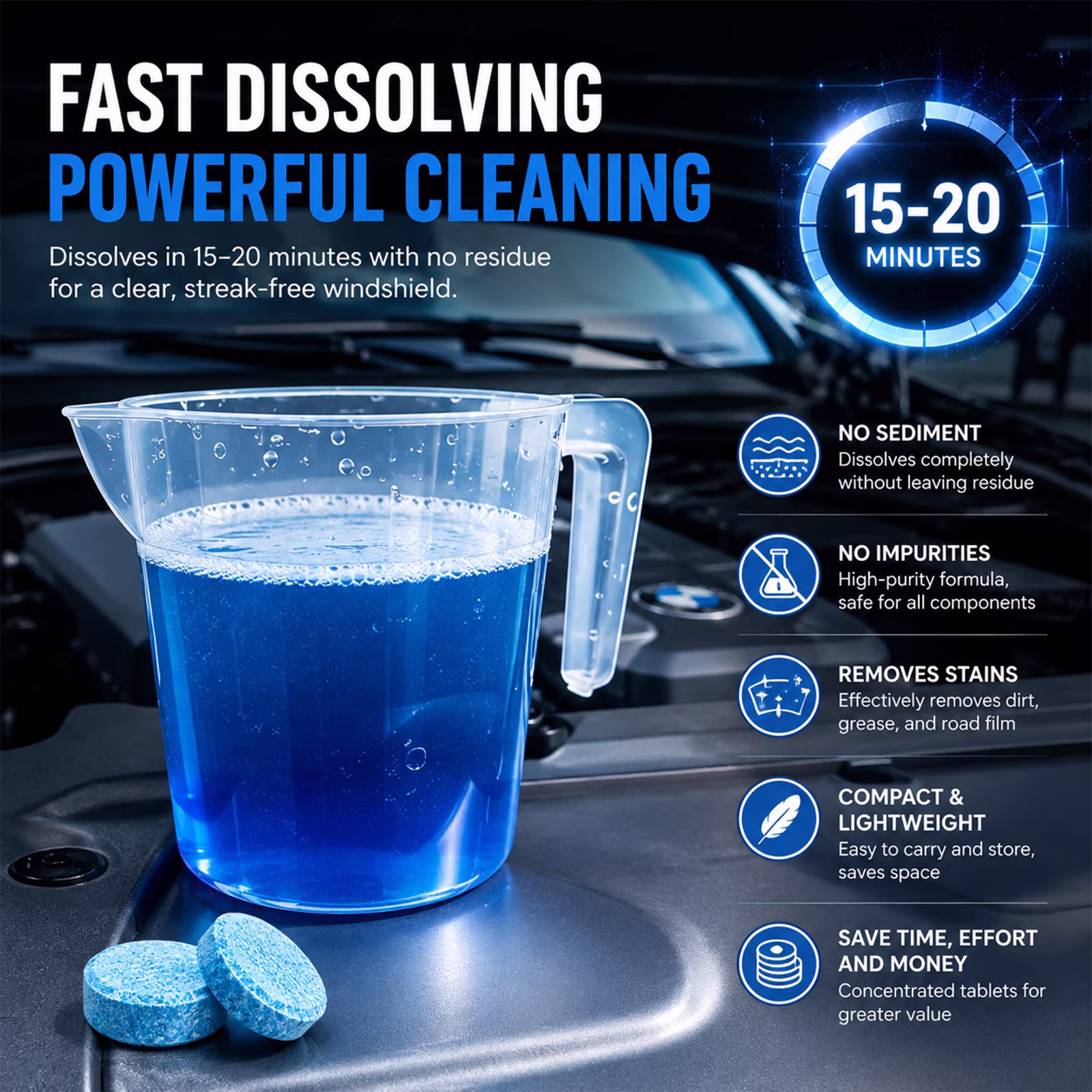 Car Windshield Washer Tablets - Washer Fluid Tablets Glass Cleaner Concentrate Car Windshield Wiper Fluid Car Windshield Cleaner Automotive Glass Cleaner