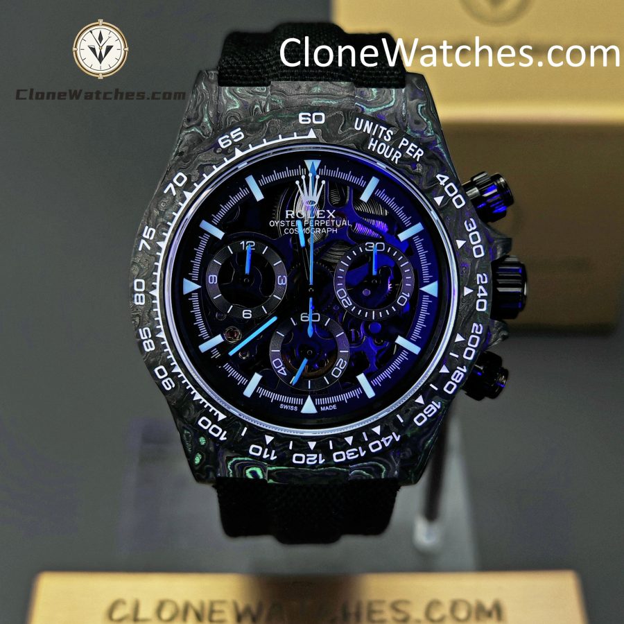 Rolex Super Clone Watches 1:1 Skeleton Daytona Carbon NTPT DIW 4130 Movement