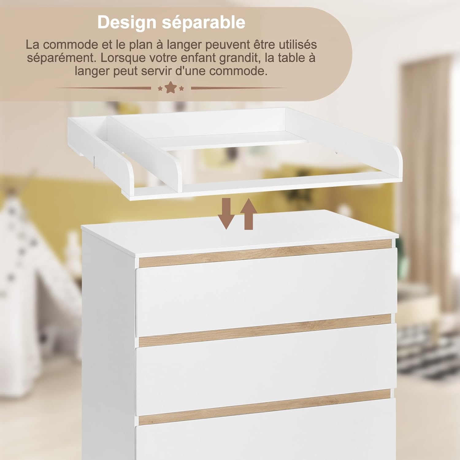 Table à langer avec commode 4 tiroirs bois blanc chêne clair
