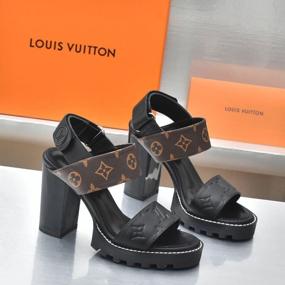 Louis Vuitton LV Leather Chunky Heel Velcro Slide Sandal