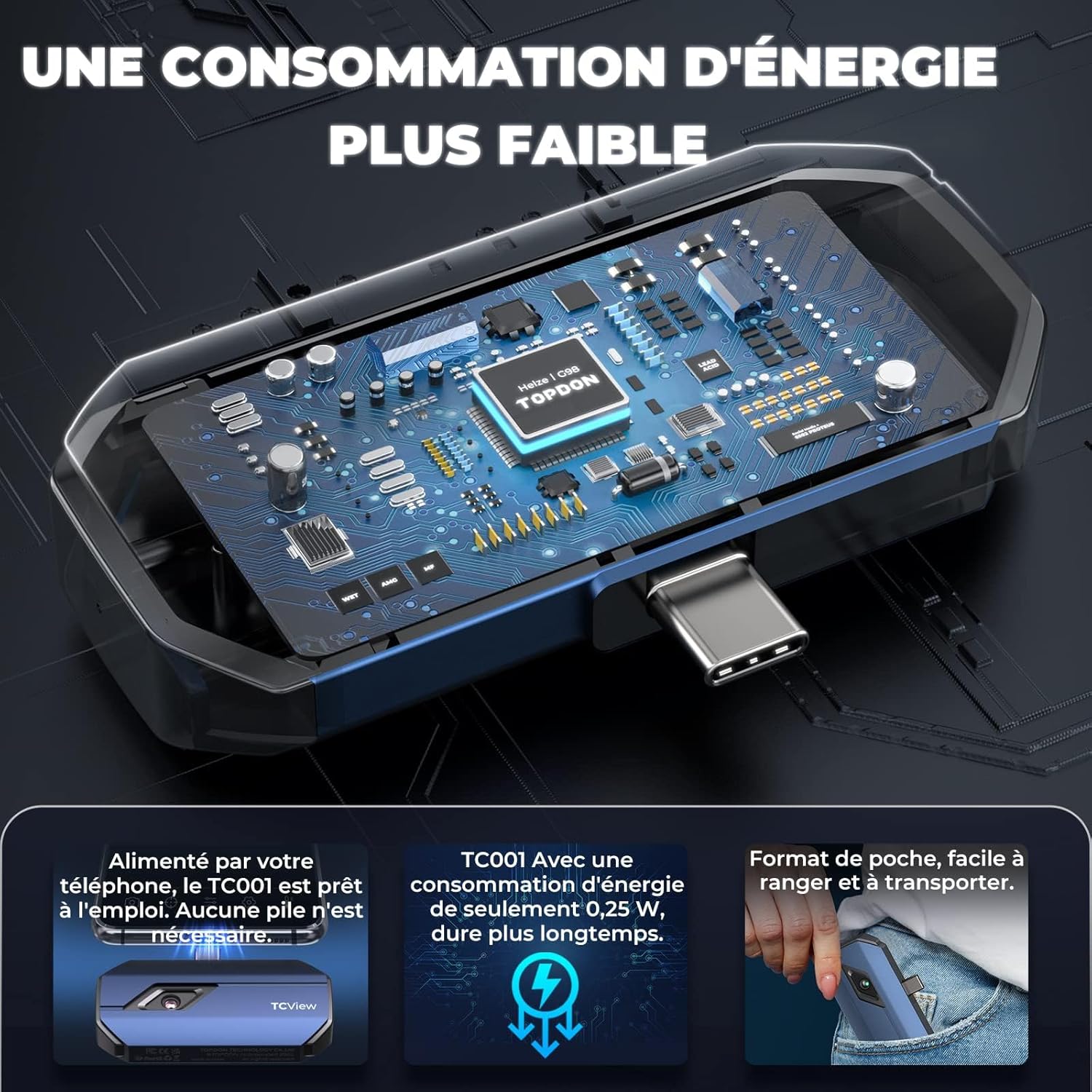 Imageur thermique TC001 caméra infrarouge USB C 512 x 384 -20 à 550°C précision 01°C