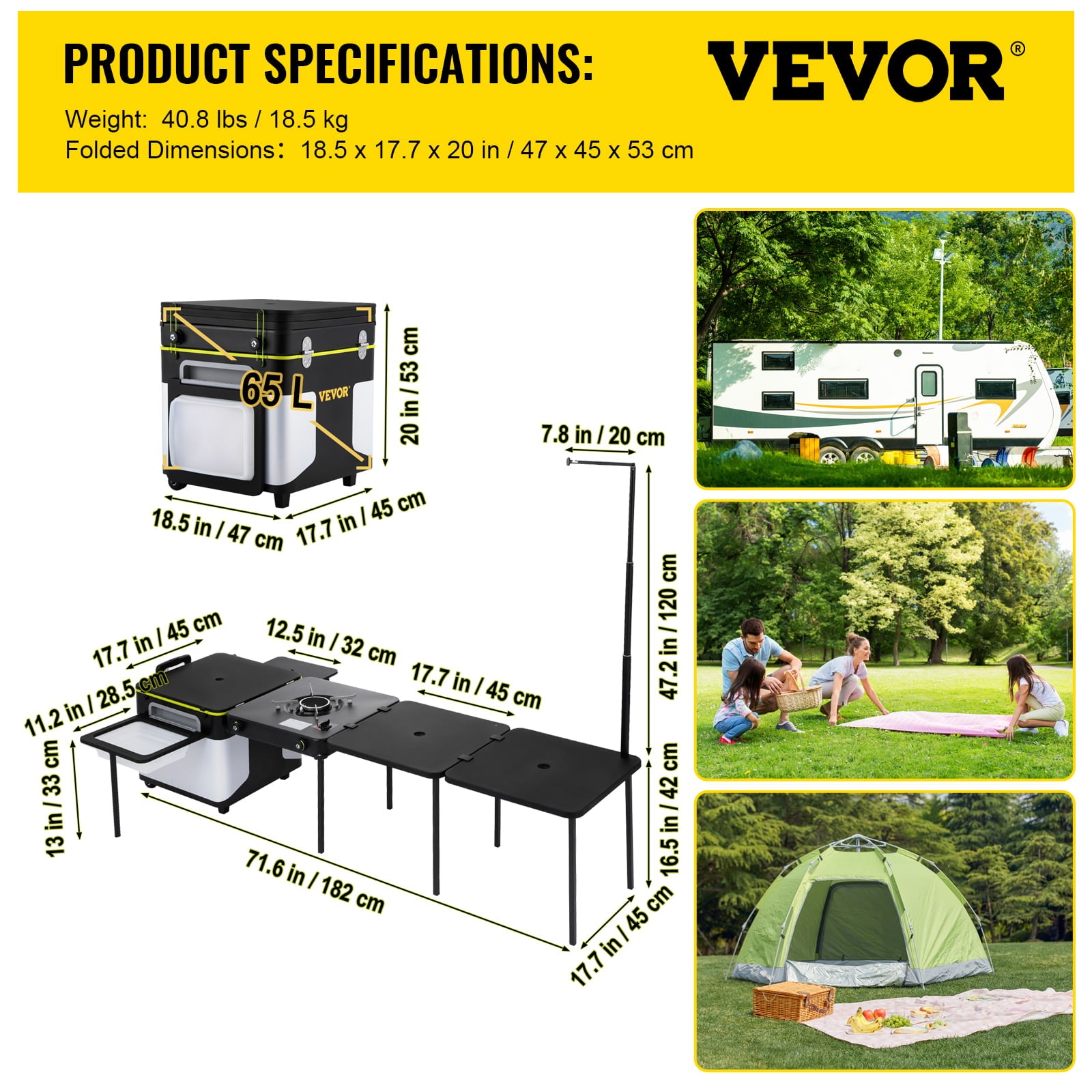 Outdoor Mobile Kitchen. Portable Multifunctional Camping Kitchen station. All in One Integrated Folding Cooking Box with Windproof Stove. Folding Tables Storage Organizer for Beach BBQ Picnic