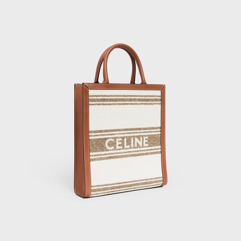 CELINE SMALL VERTICAL CABAS CELINE IN STRIPED TEXTILE WITH CELINE JACQUARD AND CALFSKIN