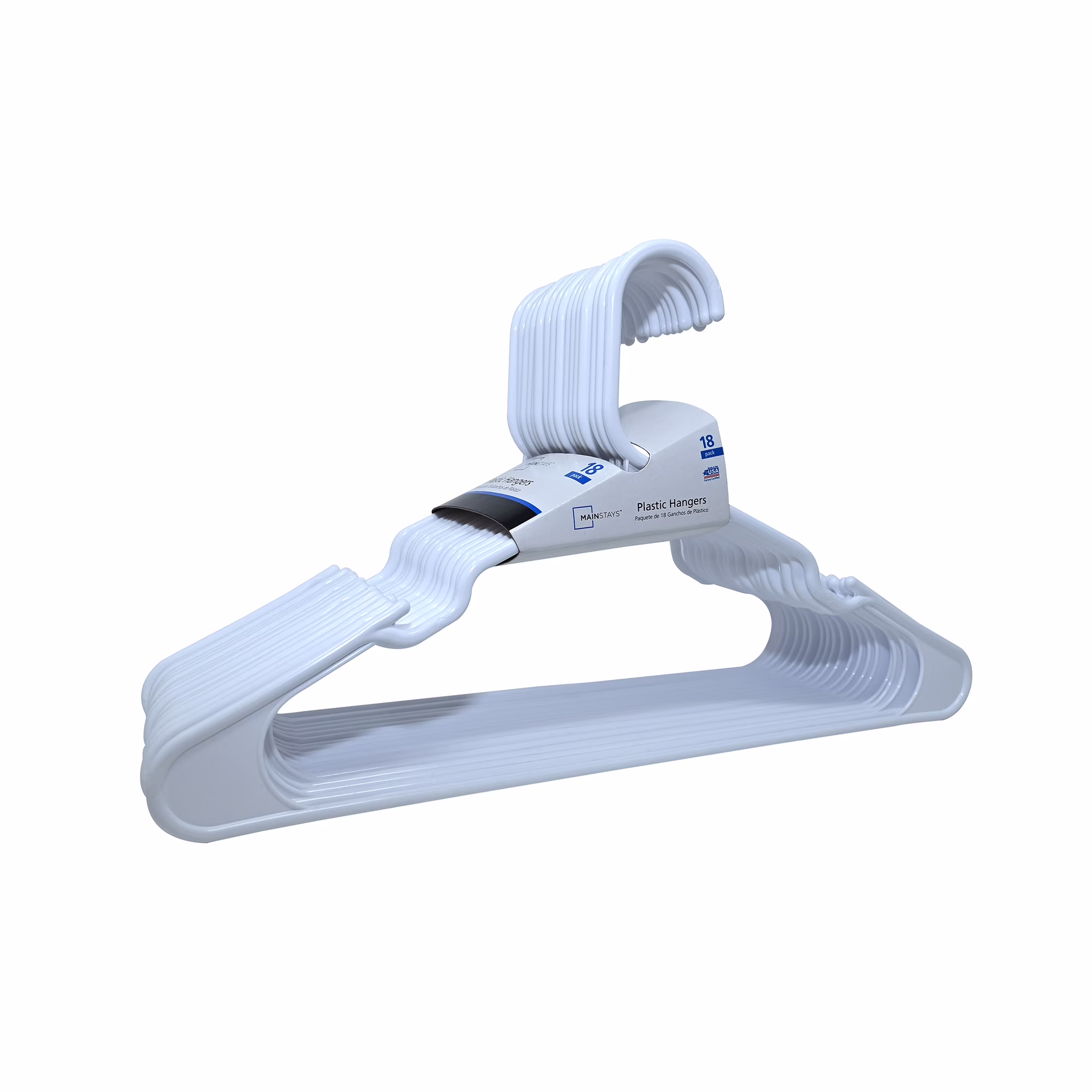 Mainstays Plastic Clothes Hangers, White, 18-Count, Lightweight & Durable for Everyday Use