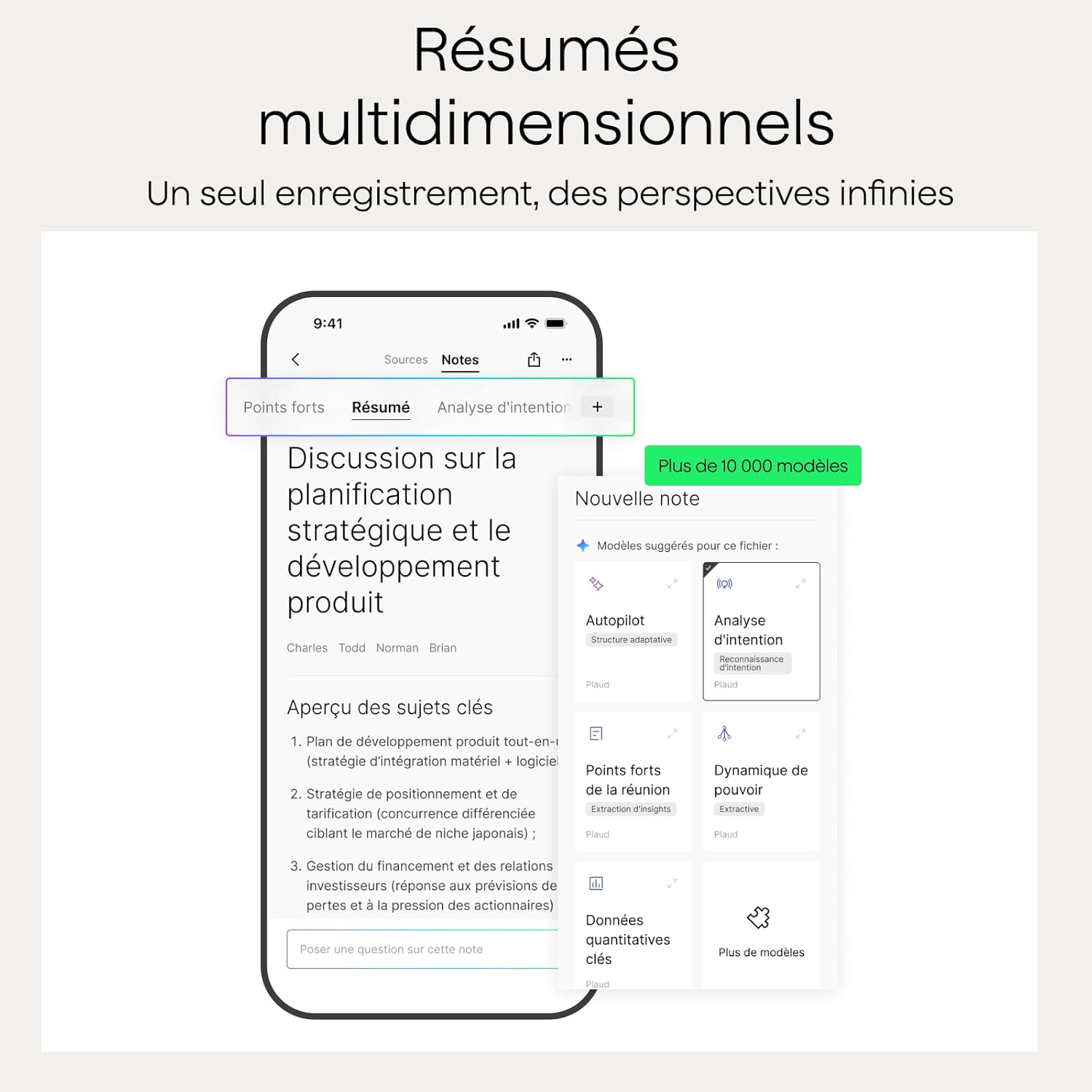 Enregistreur vocal IA transcription résumé 50 h multimodal