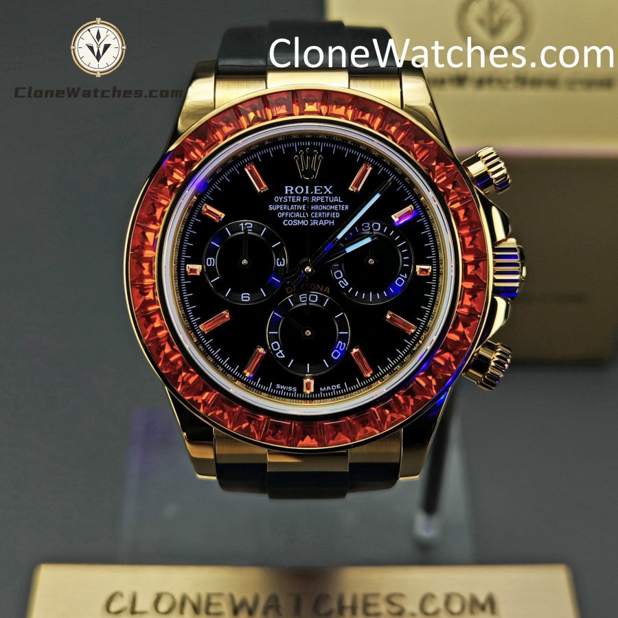 Modified Super Clone Watches 1:1 Rolex Daytona 18K Gold Diamond Bezel 4130 Movement