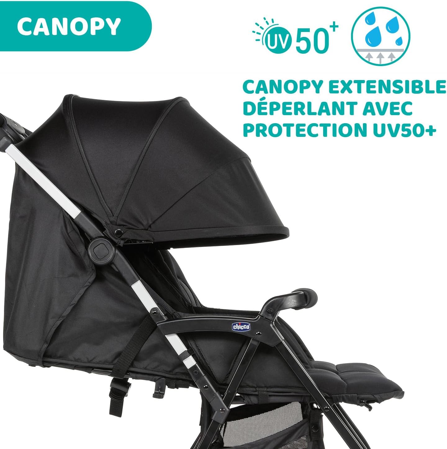 Poussette double tandem Ohlalà inclinable pliable jumeaux jusqu’à 15kg capote extensible noir