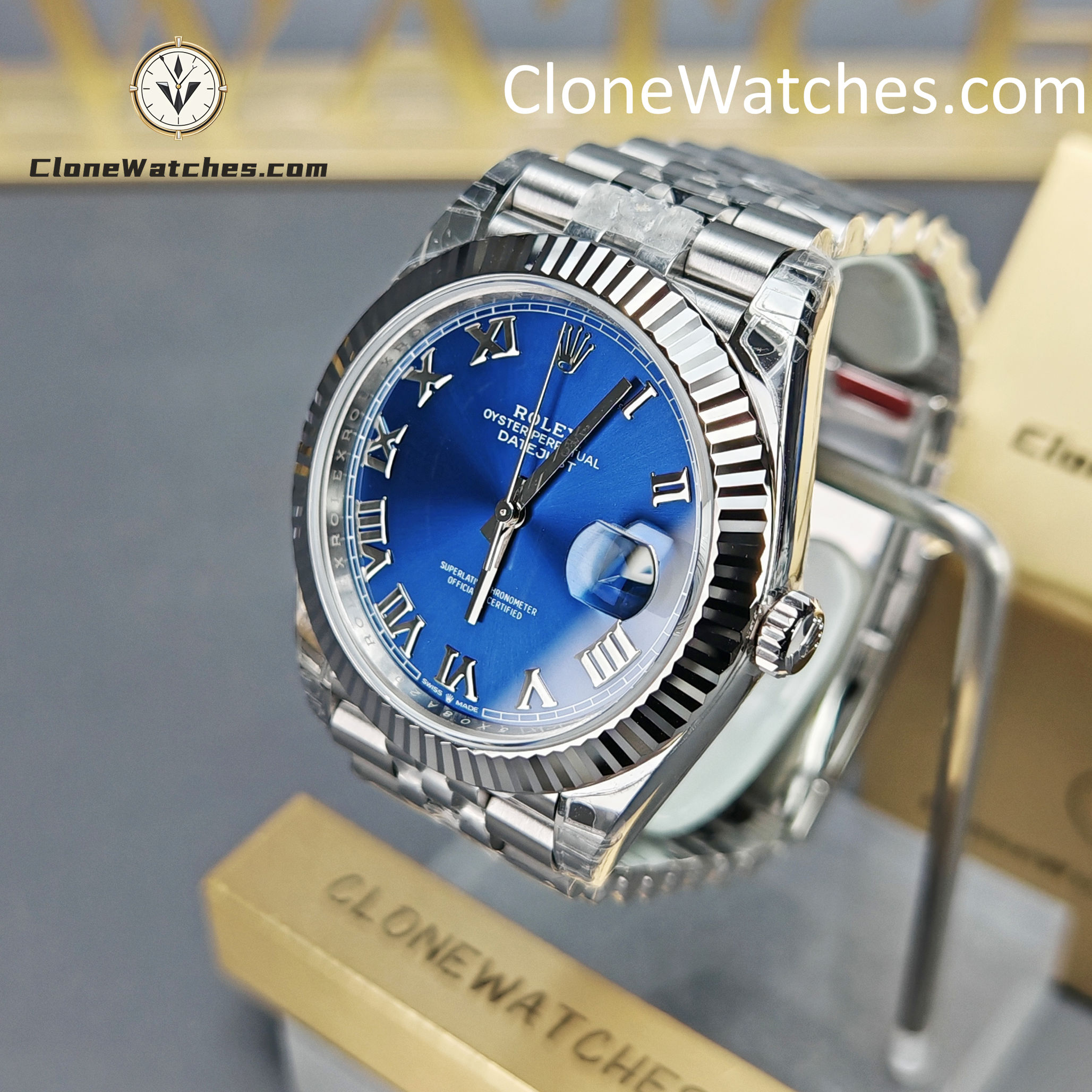 Rolex Super Clone Watches 1:1 DateJust Blue Dial Roman M126334 Jubilee 41MM 3235 Movement