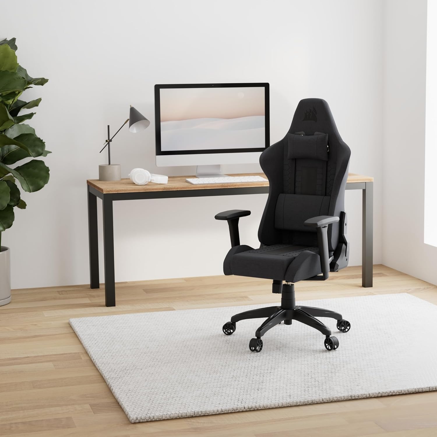 Fauteuil gaming tissu coussins mémoire forme gris noir