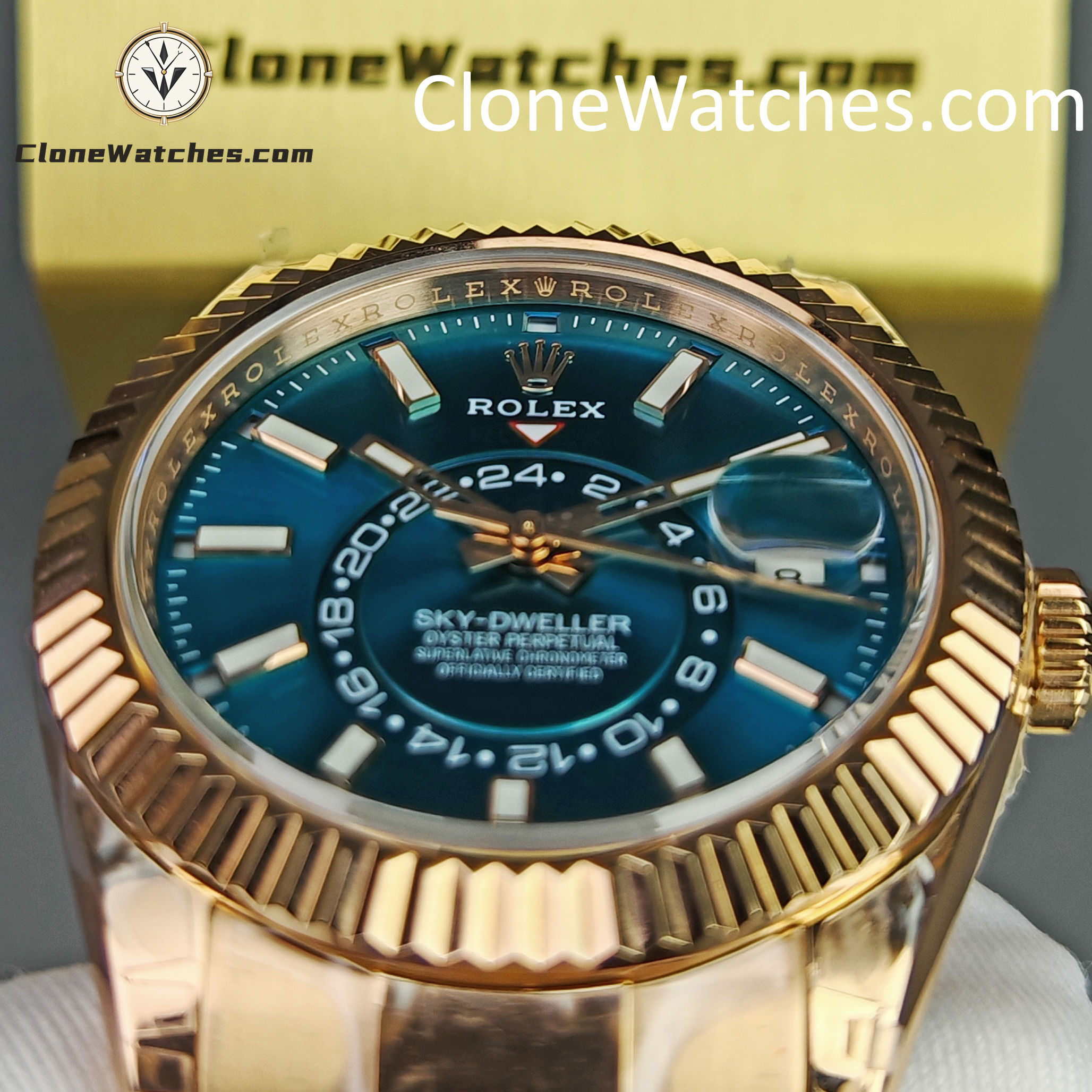 Rolex Super Clone Watches 1:1 Sky Dweller Rose Gold Blue Oyster m336935-0005 9002 Movement