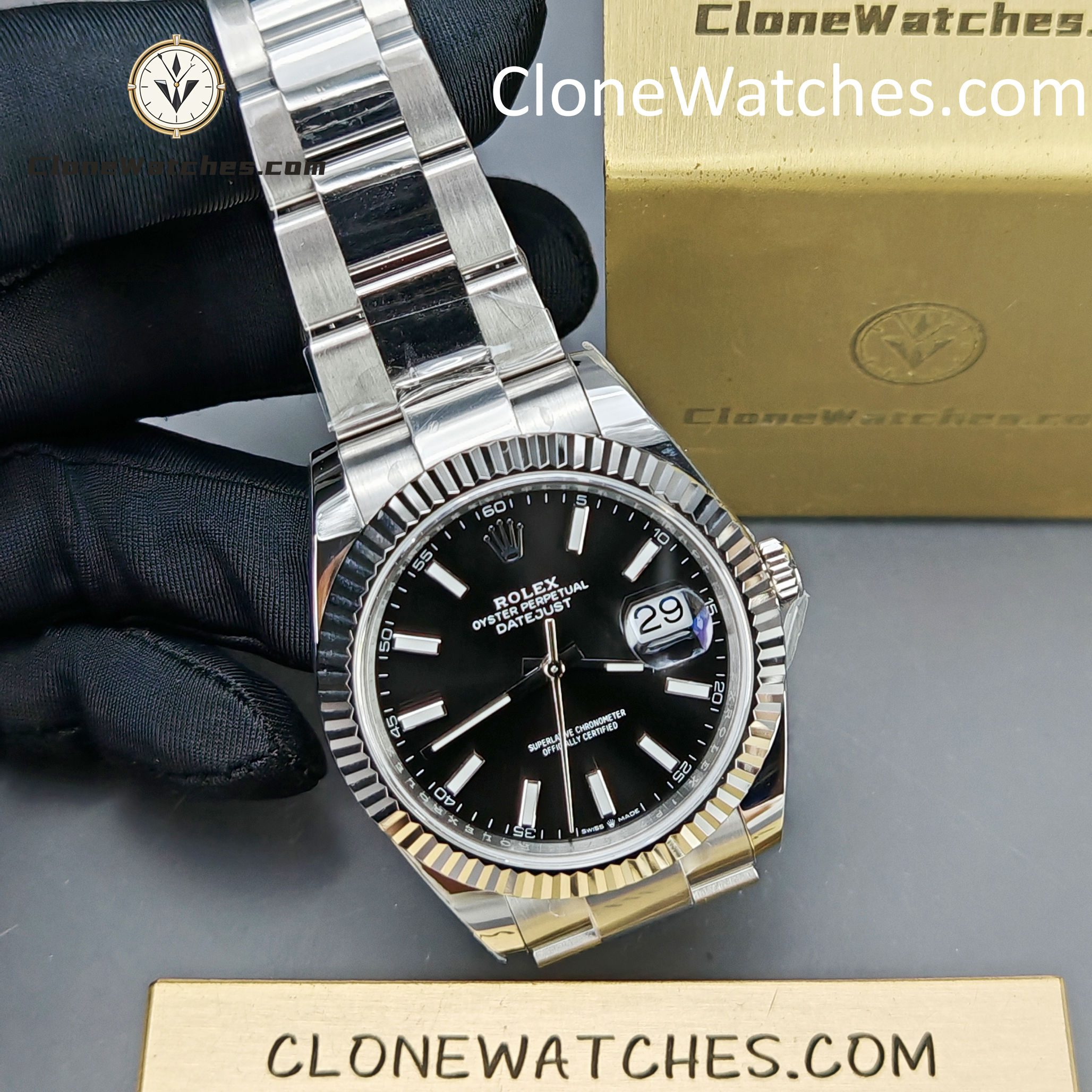 Rolex Super Clone Watches 1:1 DateJust Black Dial m126334-0017 Oyster 41MM 3235 Movement