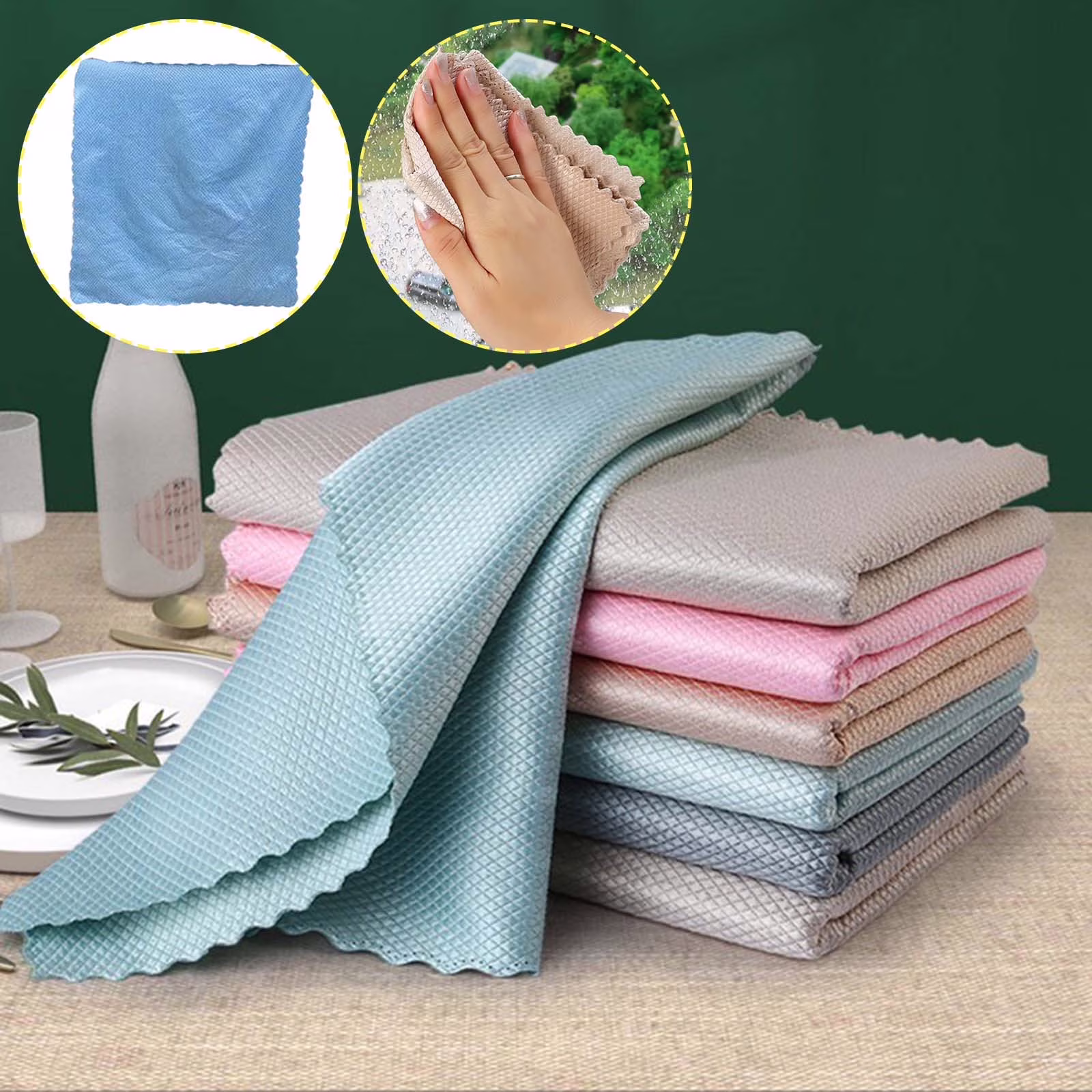 Streak Free Window Cleaning Cloth Microfiber Cloths for Glass,Kitchen,Counter,Mirror Lint Free Dish Drying Cloths Glass Polishing Rag,All-Purpose,Reusable,Fish Scale Nanoscale towel