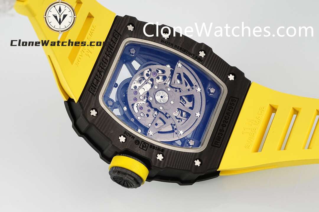 Richard Mille Super Clone Watches 1:1 RM 035 – 02 NTPT Carbon Fiber Yellow Rubber Strap