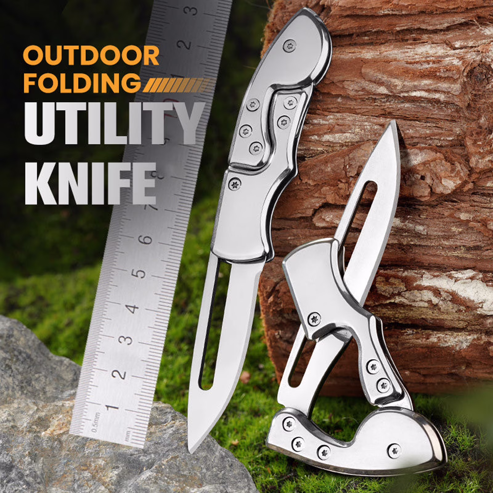 Clearance Under$3.46! 1 Pcs Pocket Folding Knife, Multi-Tool Utility Knife, 5.3 Inch, Stainless Steel, for Outdoor Camping (Silver)