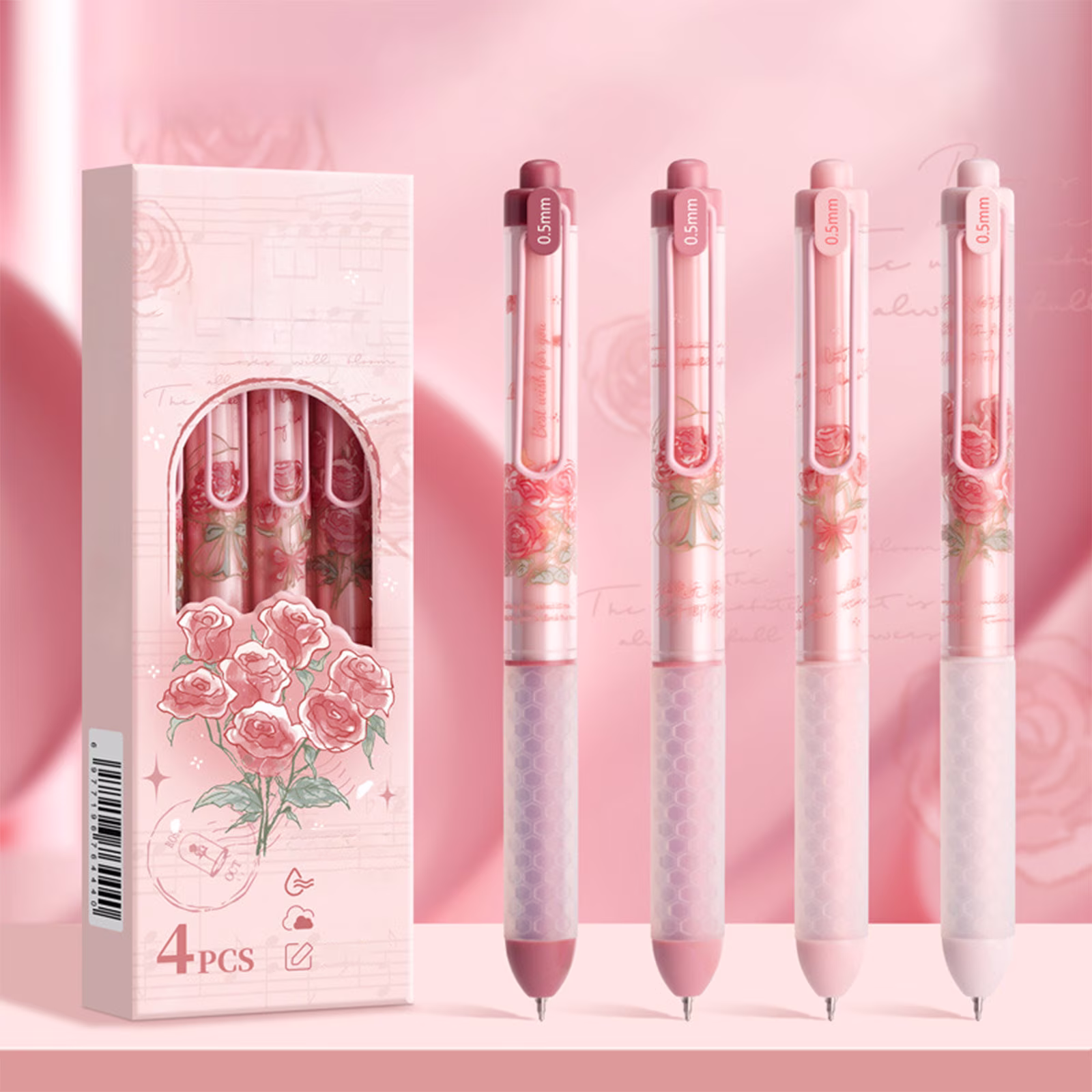 PONPRNGY 4 Pack Aromatherapy Scented Pens - Rose Scents - for Relaxation, Wellness and Mood Support – for Mother’s Day, Birthday, Gift for Women