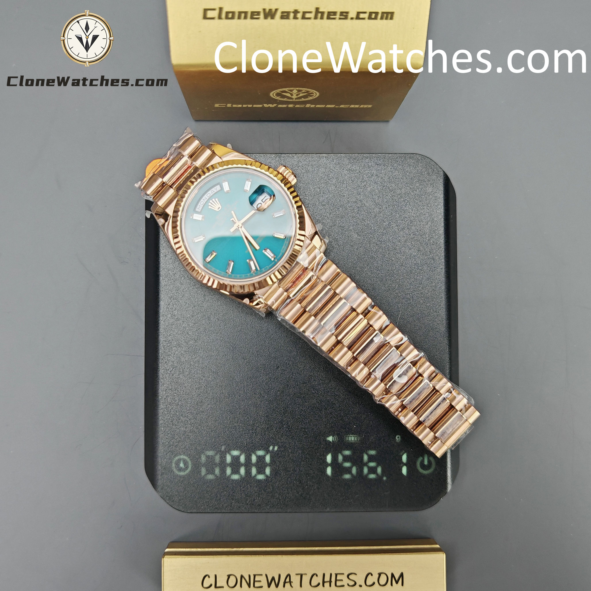Rolex Super Clone Watches 1:1 Day Date Rose Gold Turquoise Dial 36mm m128235-0085 3255 Movement
