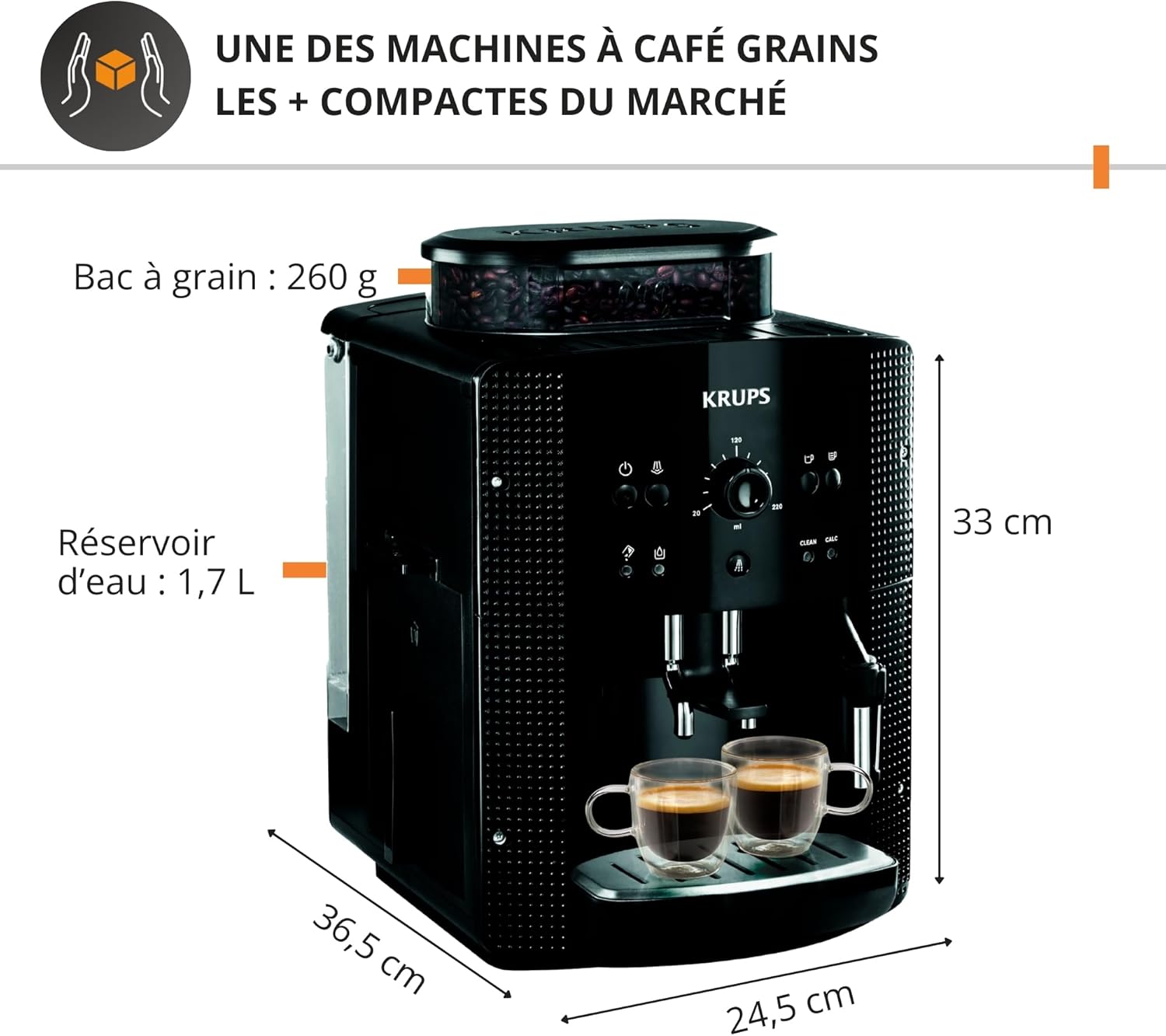 Machine café grains expresso 2 tasses buse vapeur nettoyage automatique