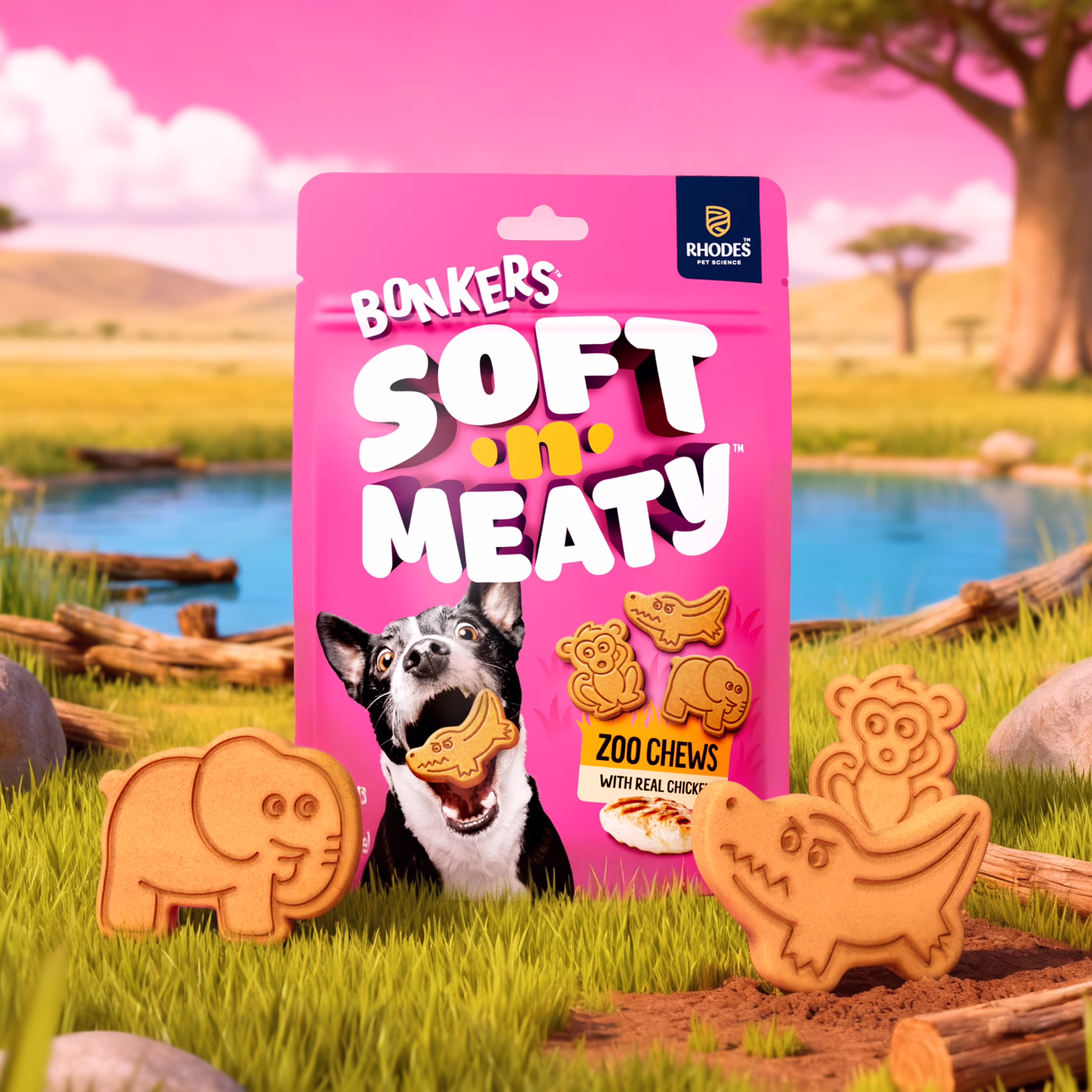 BONKERS Soft & Meaty Dog Treats Made with Real Chicken, Zoo Animal Shapes, 5.6 oz Bag