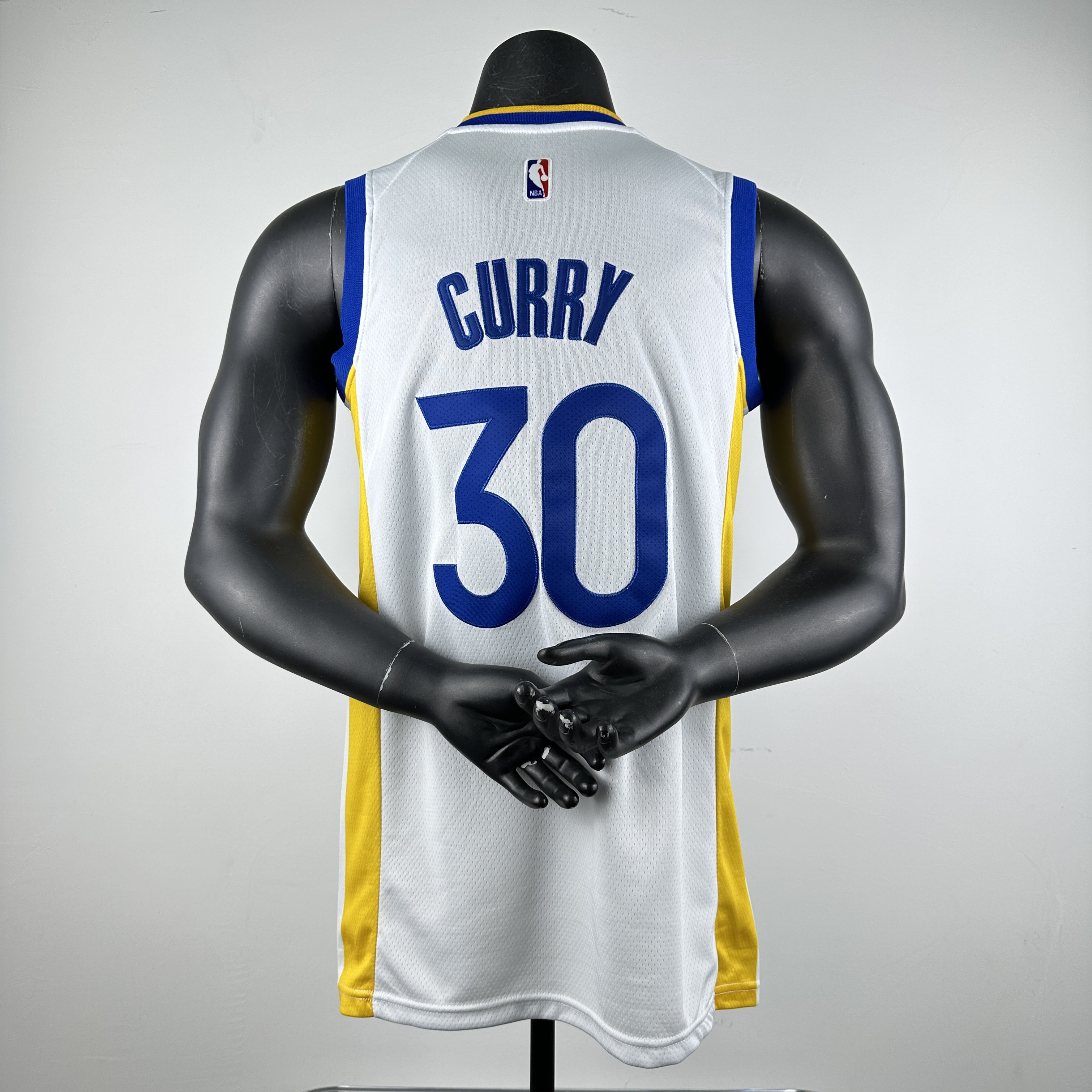 Embroidered Warriors V-neck White No. 30 Curry
