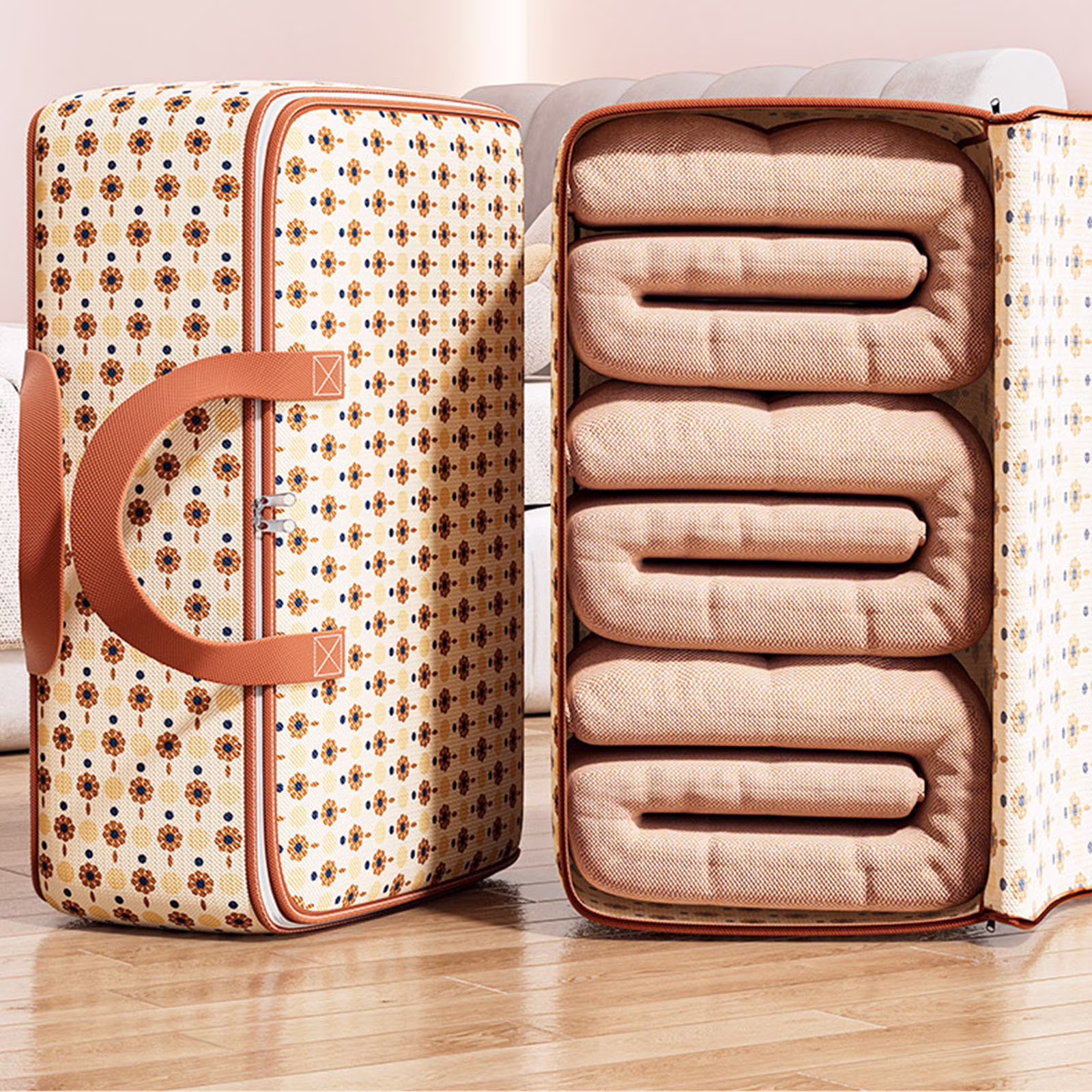Clothing Storage Bags With Handle And Zipper Travel Moving Bags For Small Clothes Throw Pillows Quilts Fabric