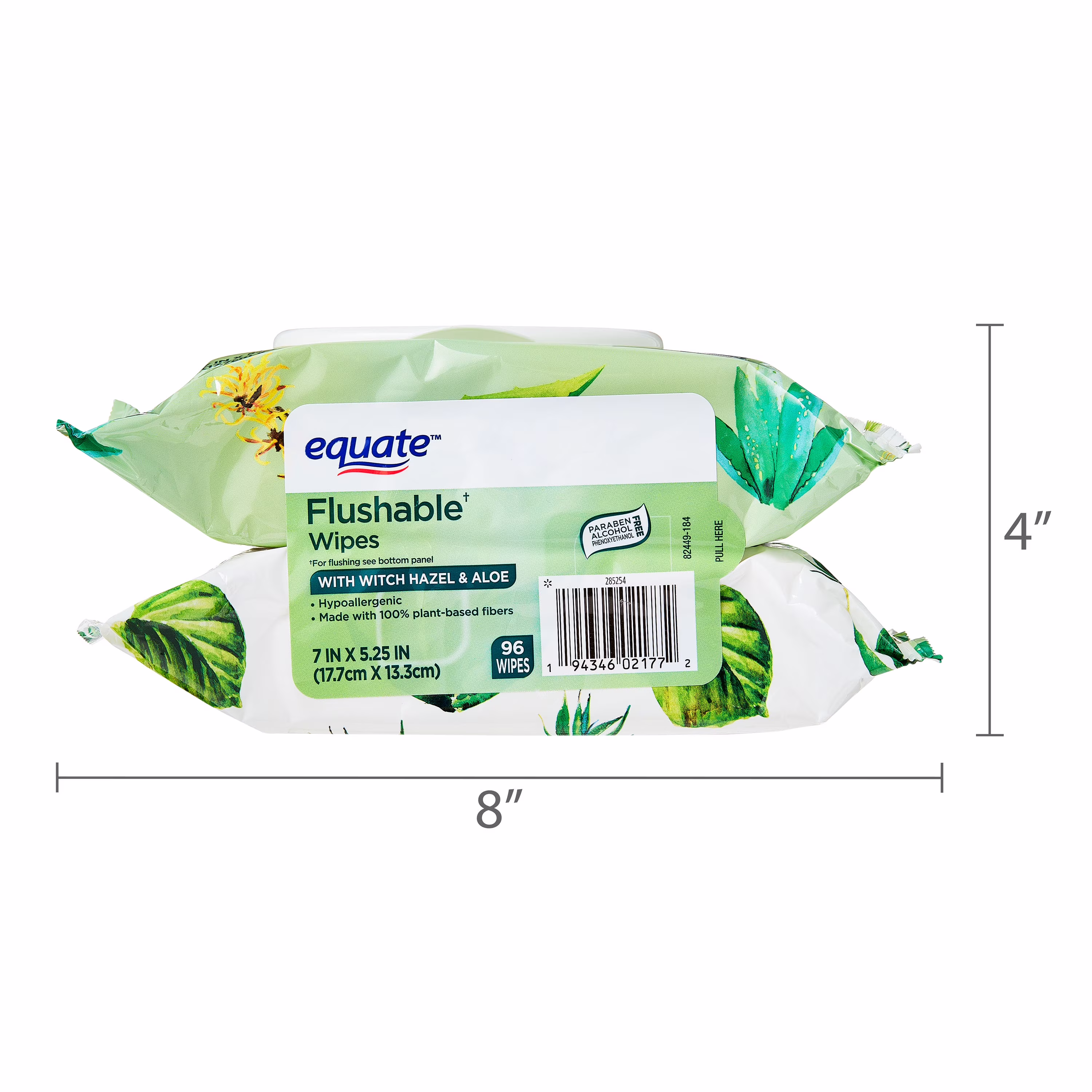 Equate Flushable Wet Wipes, Witch Hazel & Aloe, 96 Wipes, 2 Pack