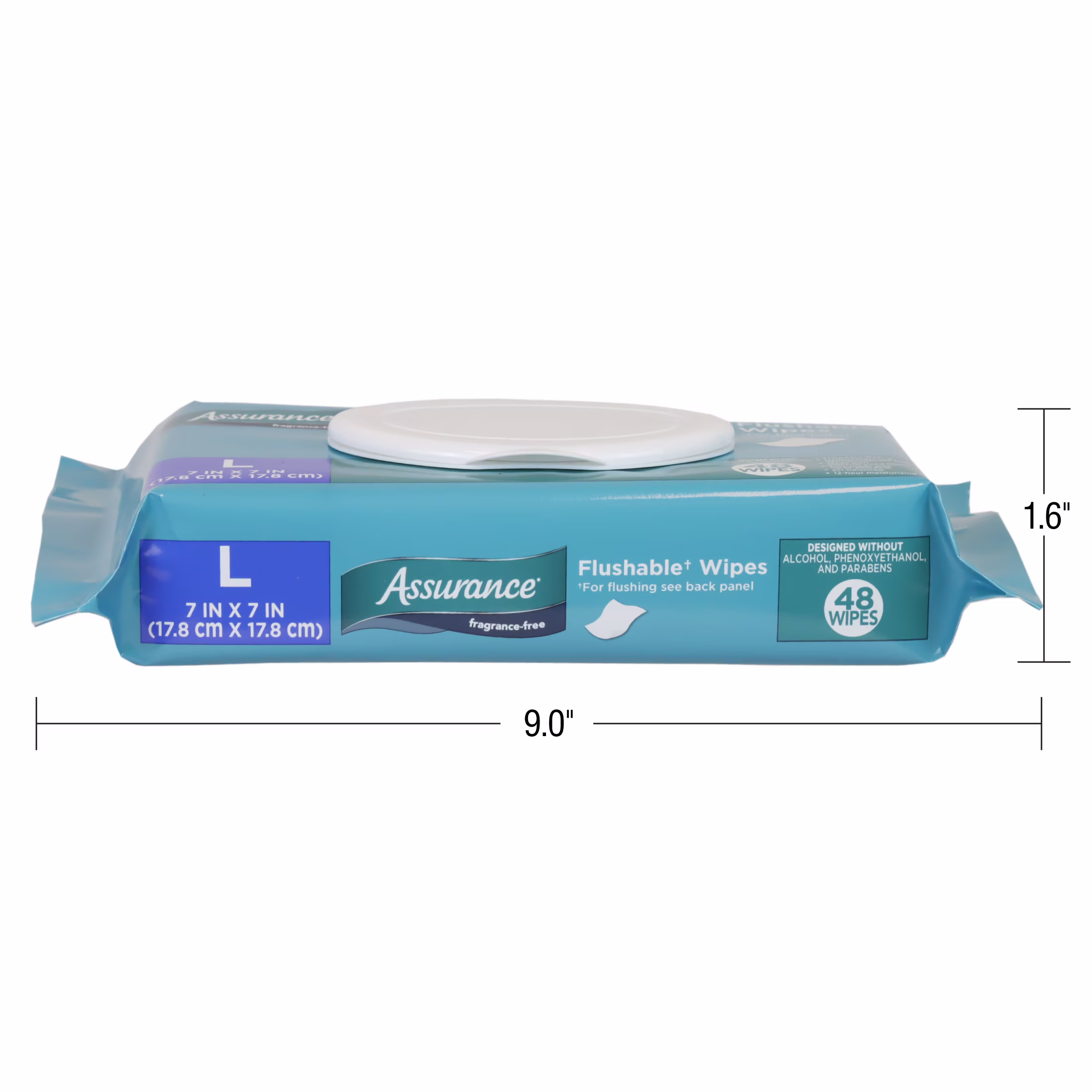 Assurance Large Flushable Wet Wipes, Fragrance Free, 48 Count