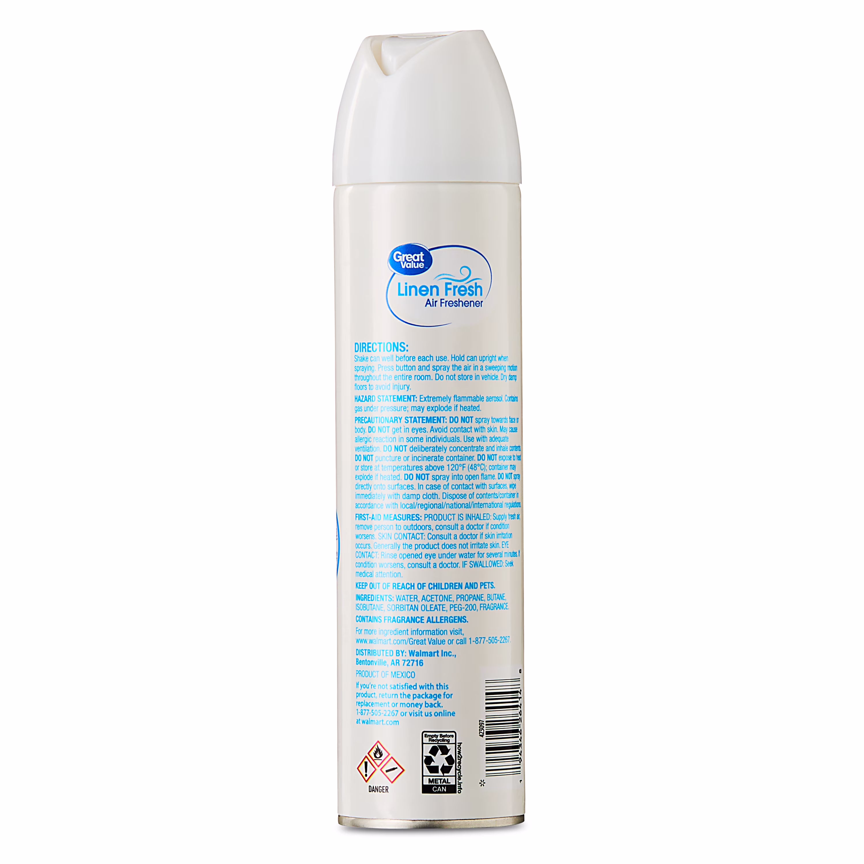 Great Value Aerosol Air Freshener, Linen Fresh, 8 oz