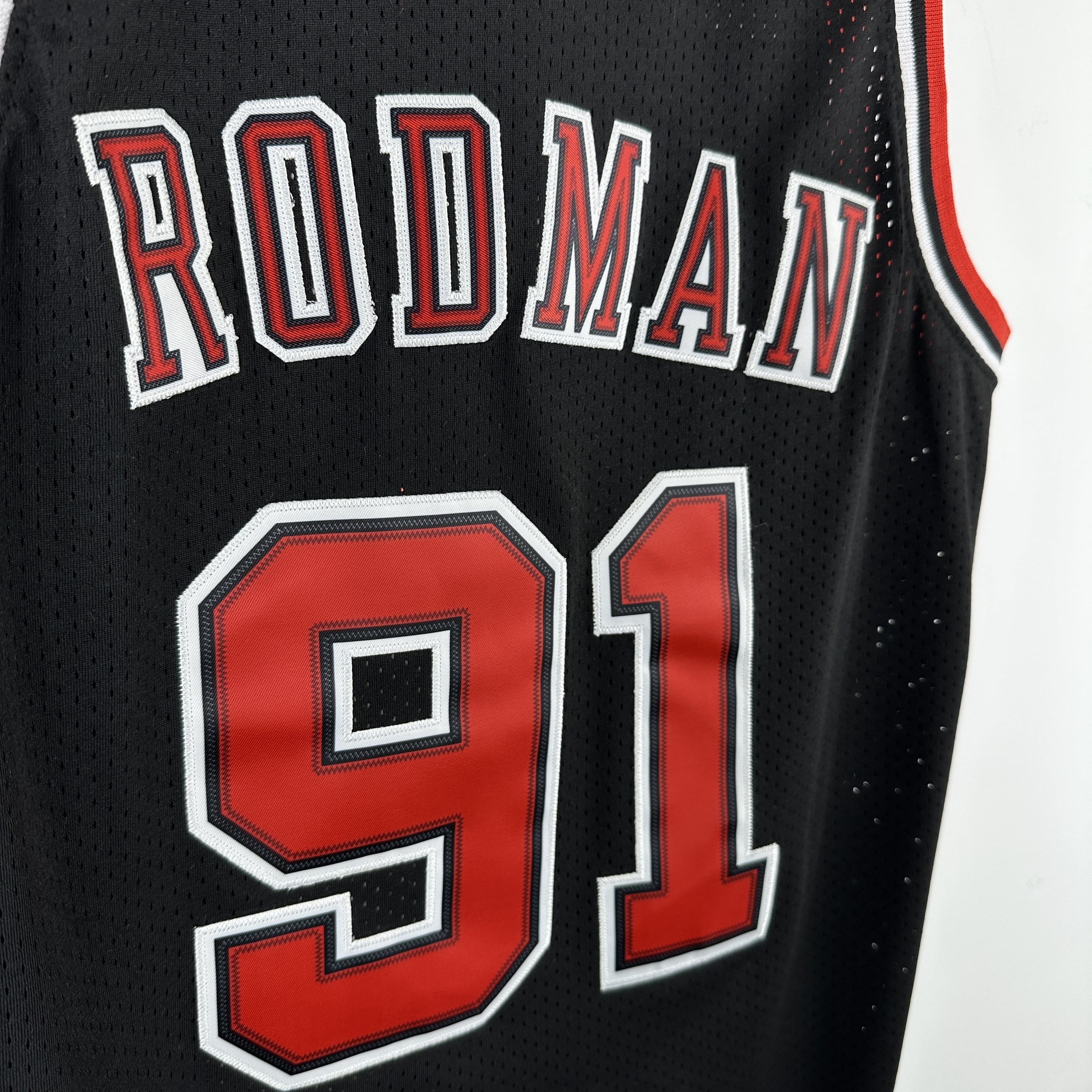 Embroidered MN retro jersey, Bulls 97/98 season, black, No. 91, Rodman