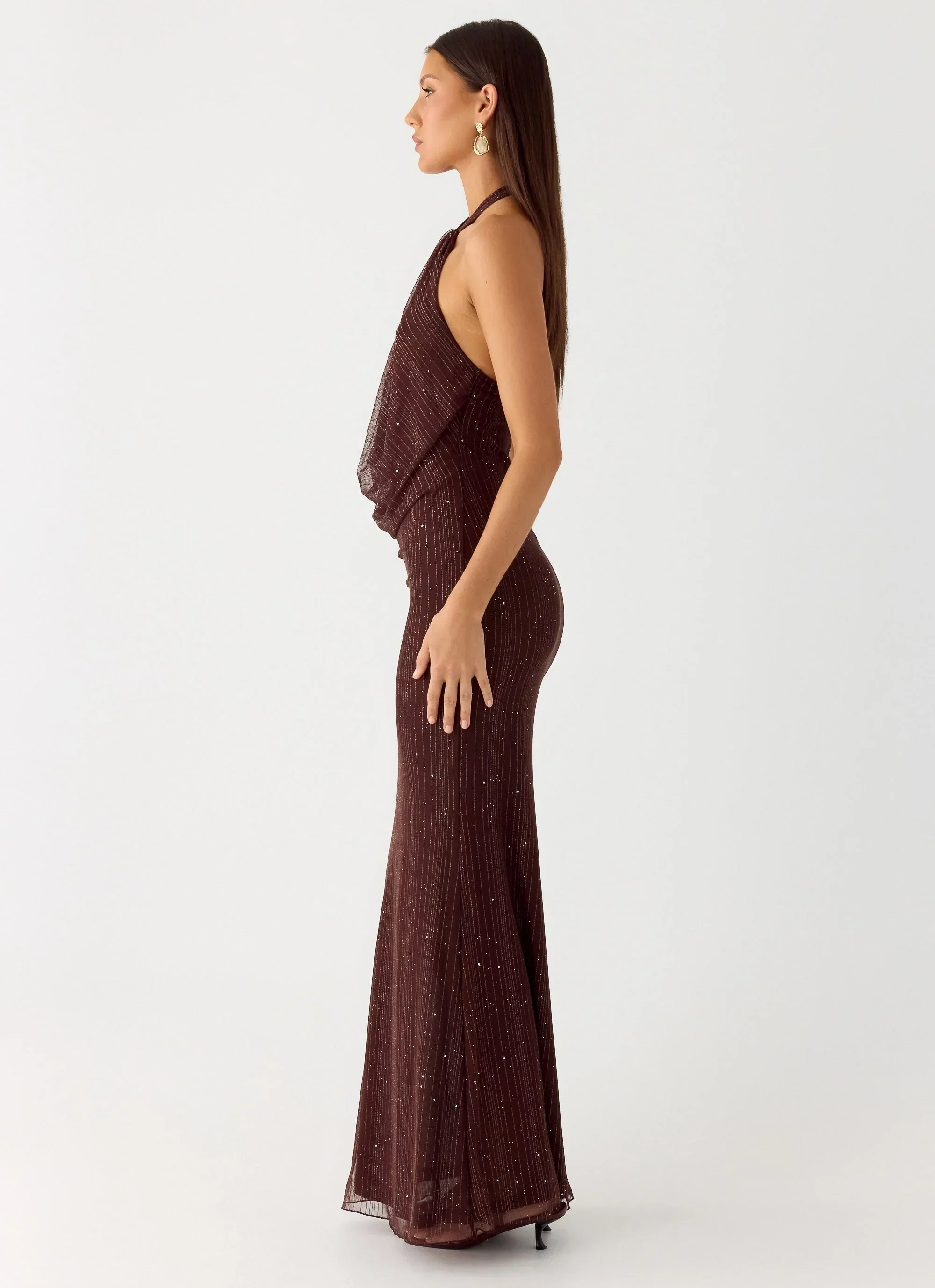 Haylan Sparkle Mesh Maxi Dress - Chocolate
