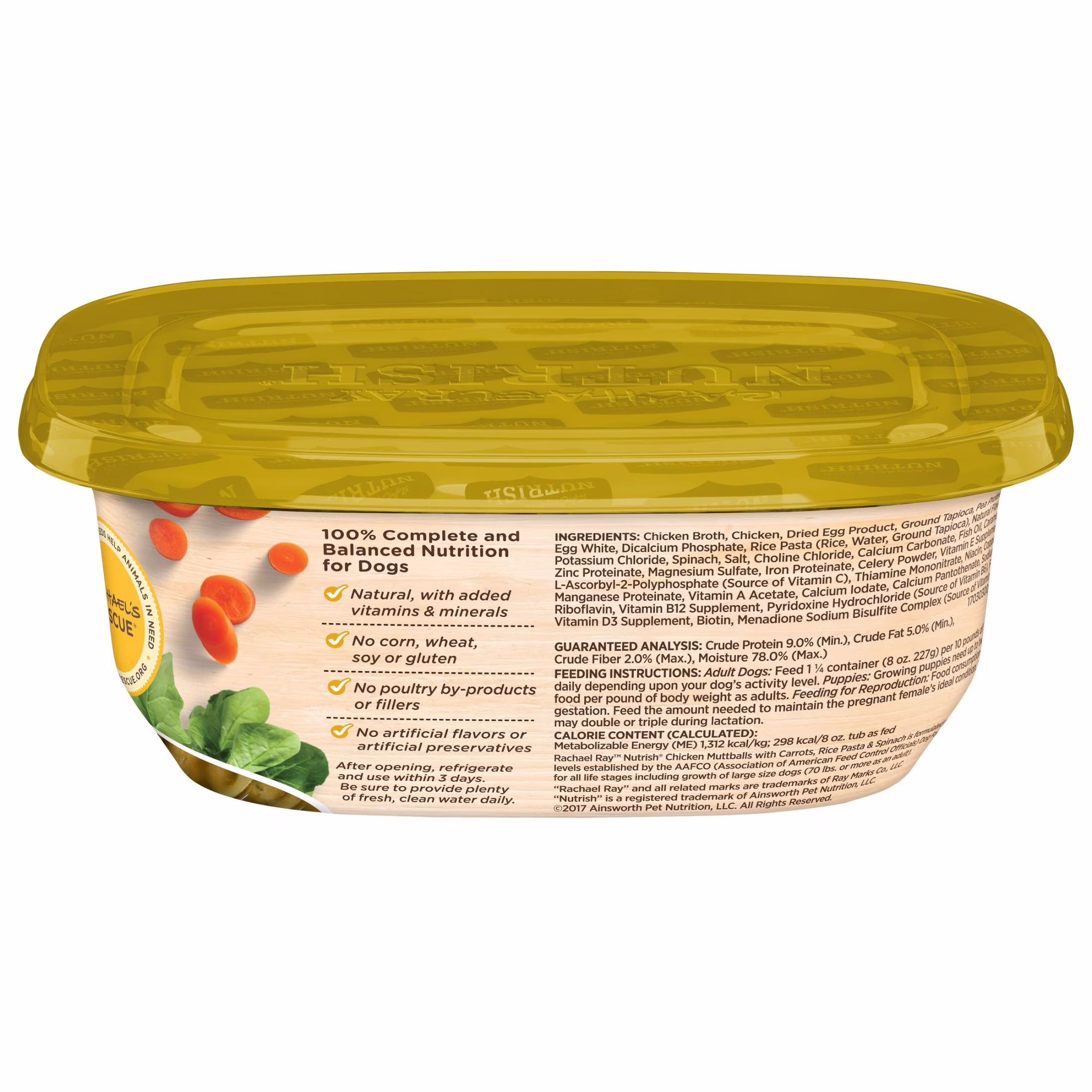 Rachael Ray Nutrish Natural Premium Wet Dog Food, Chicken Muttballs with Pasta, 8 Oz. Tub