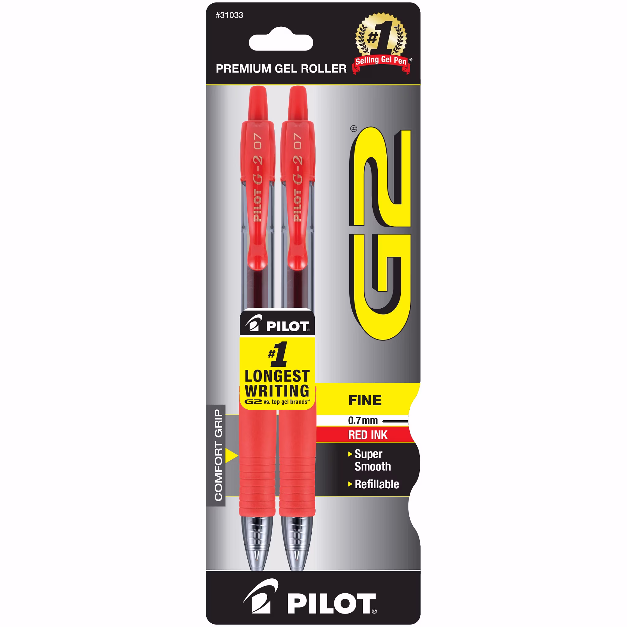 Pilot G2 Retractable Gel Ink Pens, Fine Point, Black, 2 Pack,