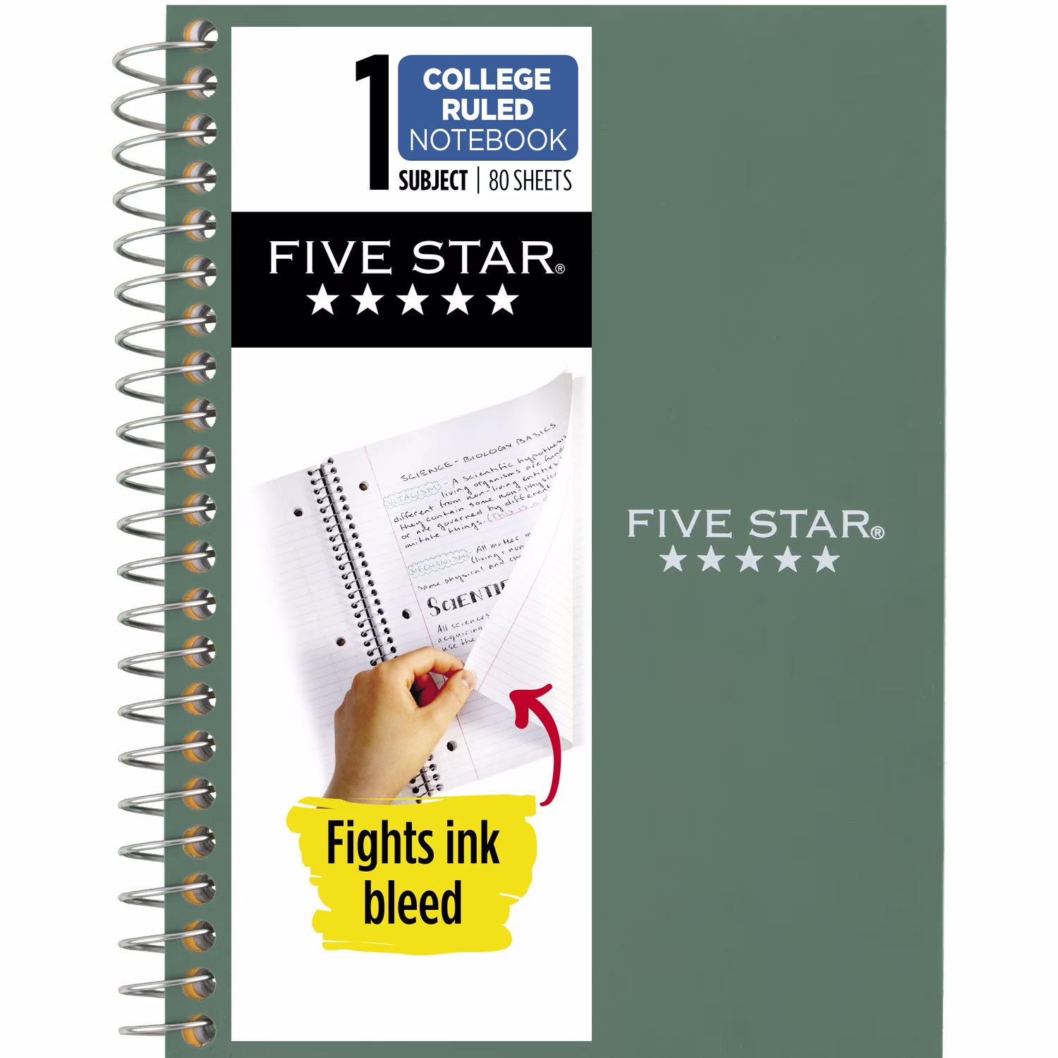 Five Star Personal College Ruled Notebook, 4.5" x 7", Seaglass Green, Poly, Spiral, 80 Sheets