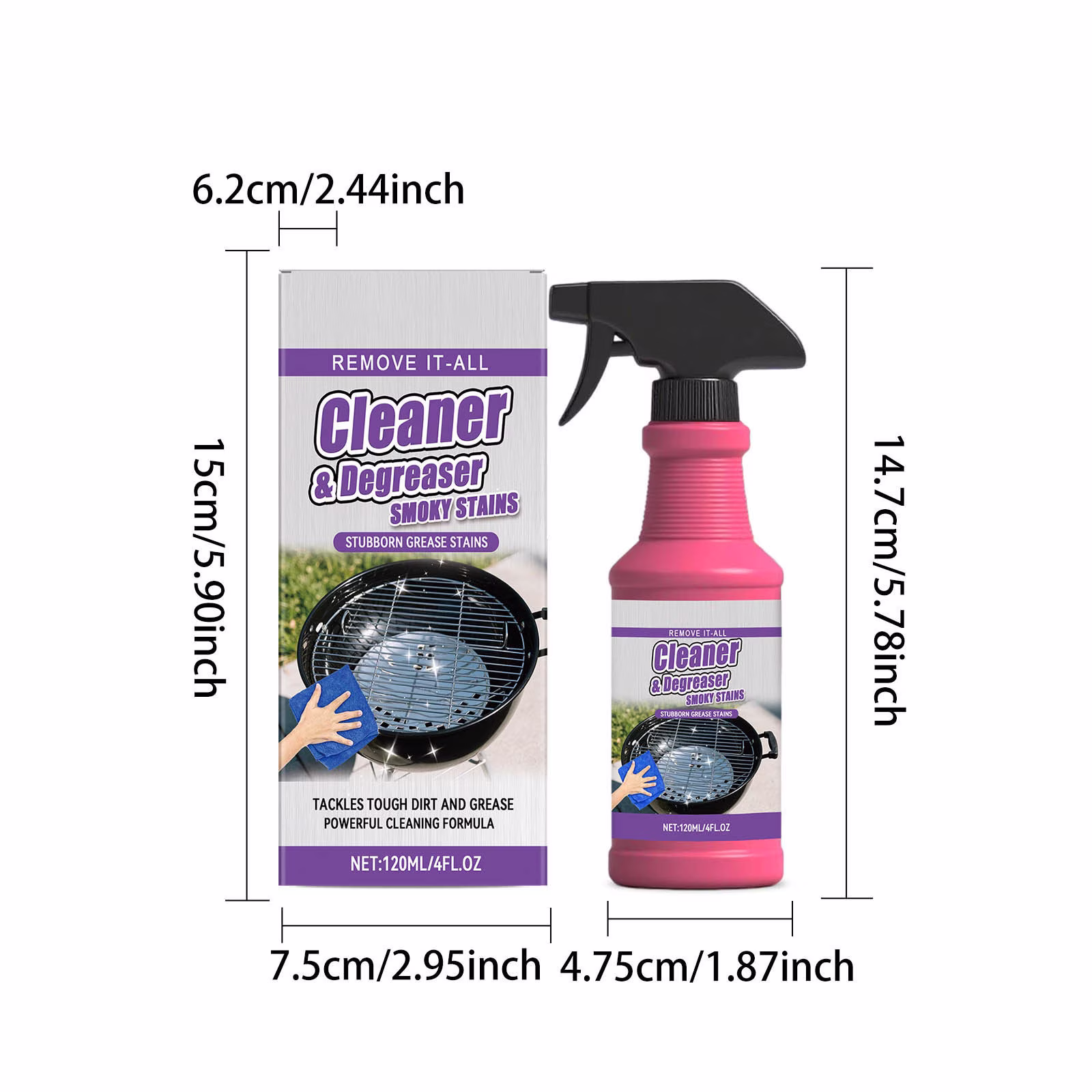 Tarmeek Outdoor Grill Heavy Duty Degreaser - Professional Strength Cleaner for Gas Charcoal and Pellet Grills, 120ml Spray, Removes Stubborn Grease and Grime, Residue-Free for Patio BBQ Maintenance