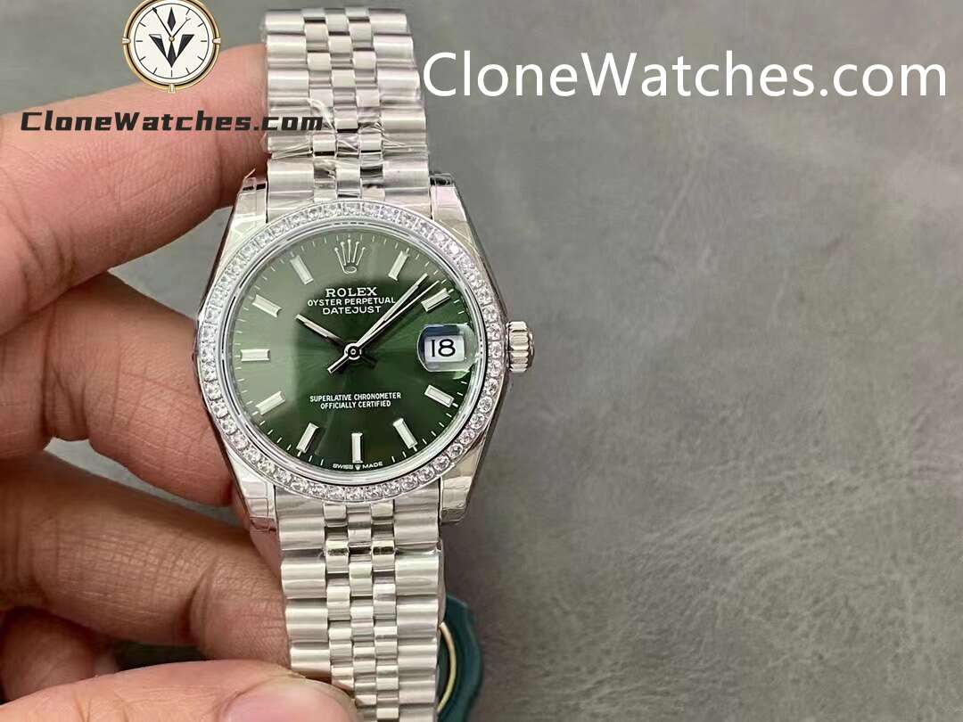 Rolex Super Clone Watches 1:1 DateJust Green Dial m278384rbr-0022 Jubilee 31MM 2236 Movement