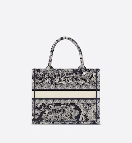 SMALL DIOR BOOK TOTE Blue Toile de Jouy Reverse Embroidery (26.5 x 21 x 14 cm)