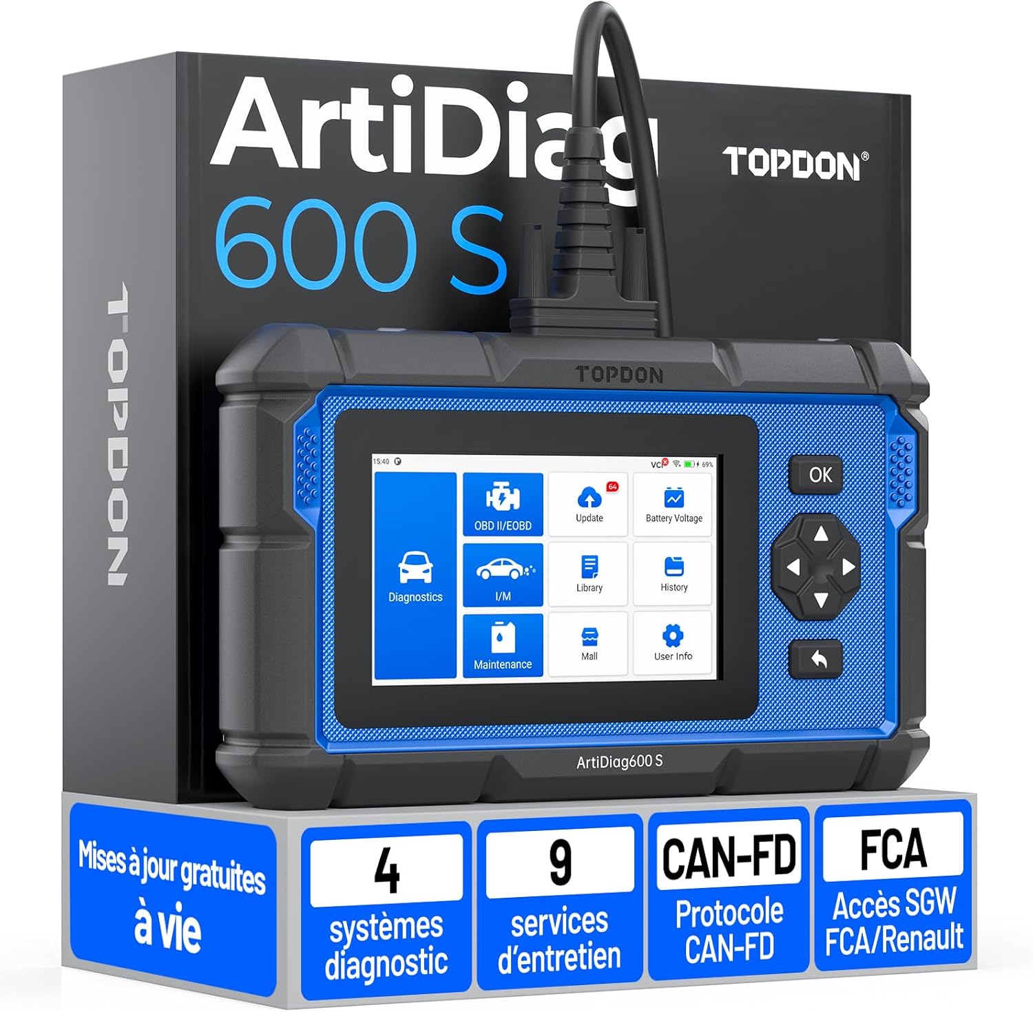 Valise diagnostic auto OBD2 4 systèmes 9 réinitialisations complètes