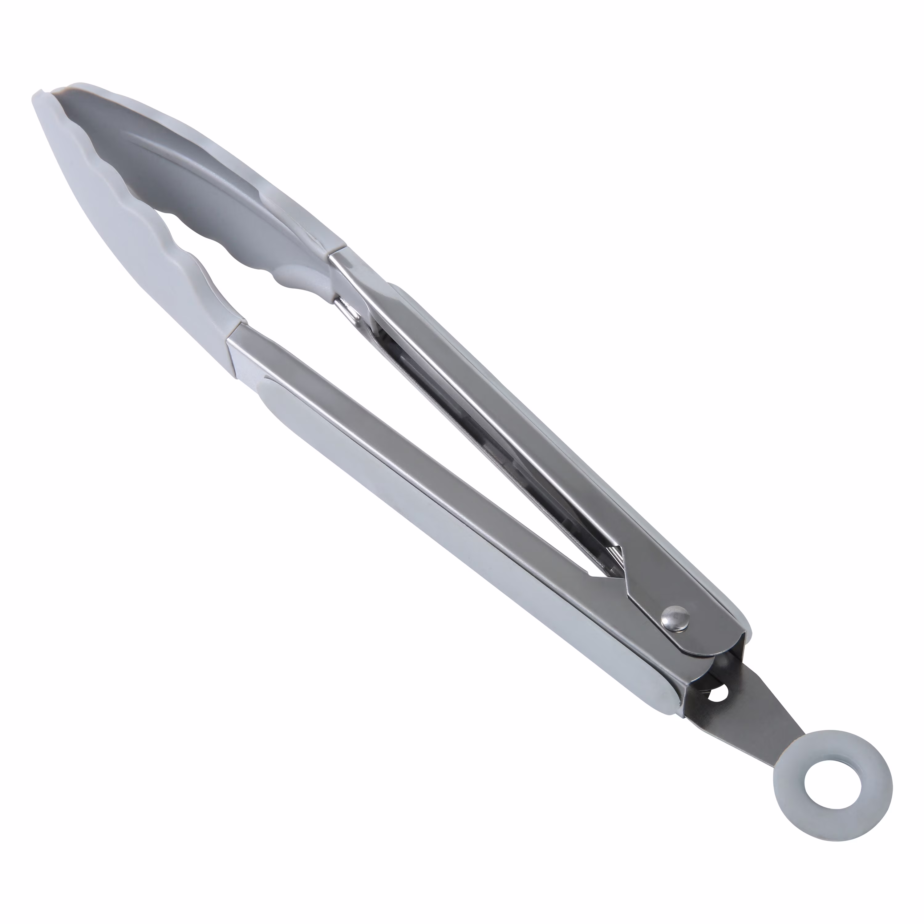 Mainstays 9 Inch Stainless Steel Silicone Locking Food Tongs with Soft Grip Handle, Grey Flannel
