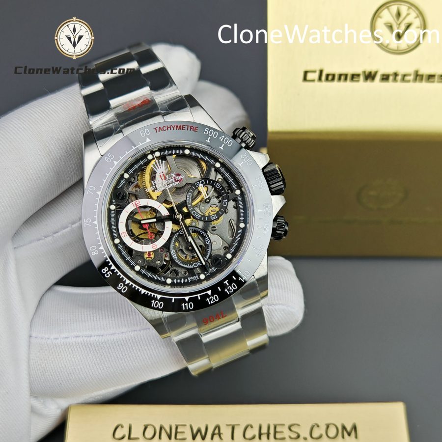 Modified Super Clone Watches 1:1 Sonic Rolex Daytona Black Skeleton Dial 4130