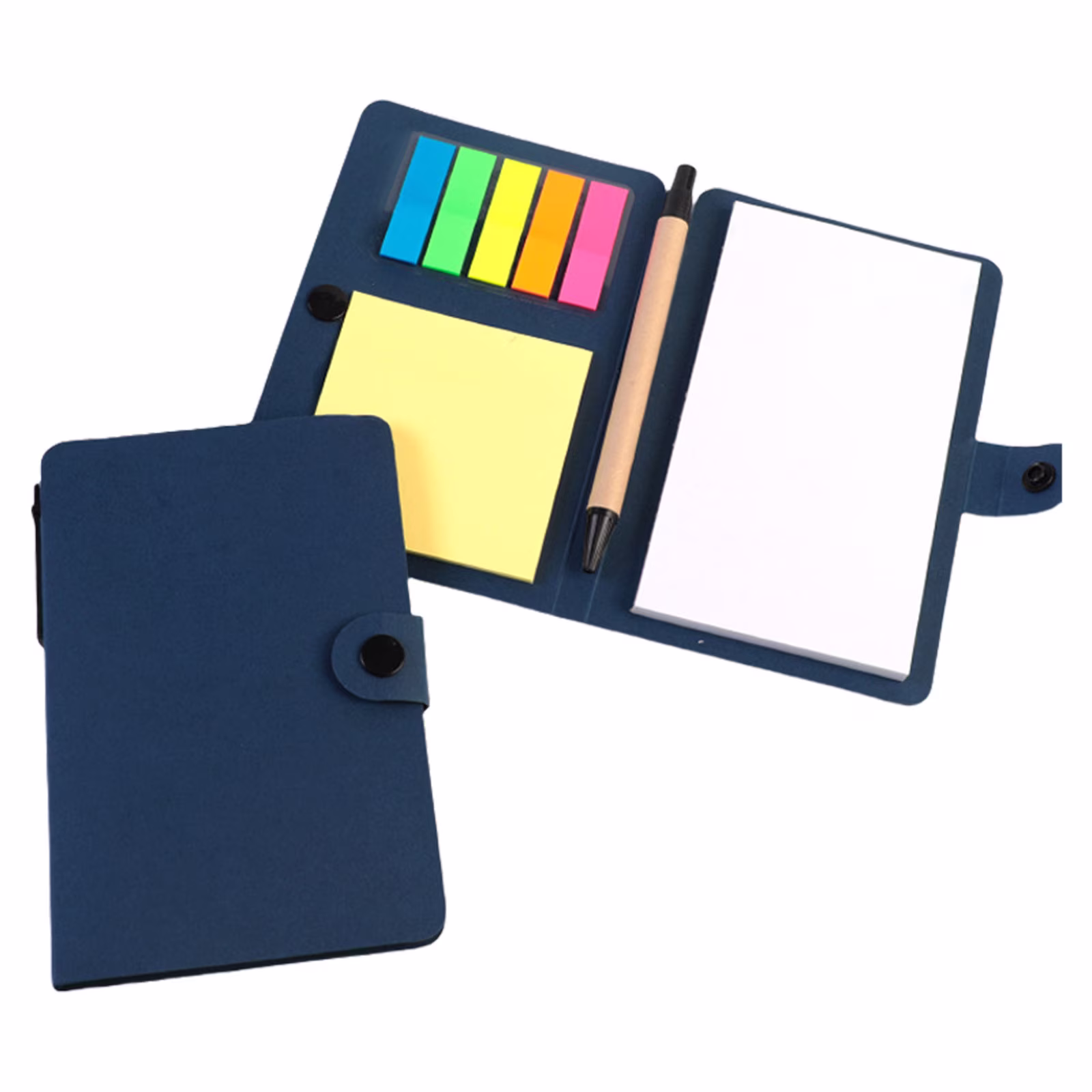 Yhmxh Pocket Notepad with Pen and Sticky Notes Set, Included Mini Pocket Notepad Binder Notepad Holder, 3.9 x 6 Inch Self Stick Memo Pad Notepad for Travel Office (Blue)