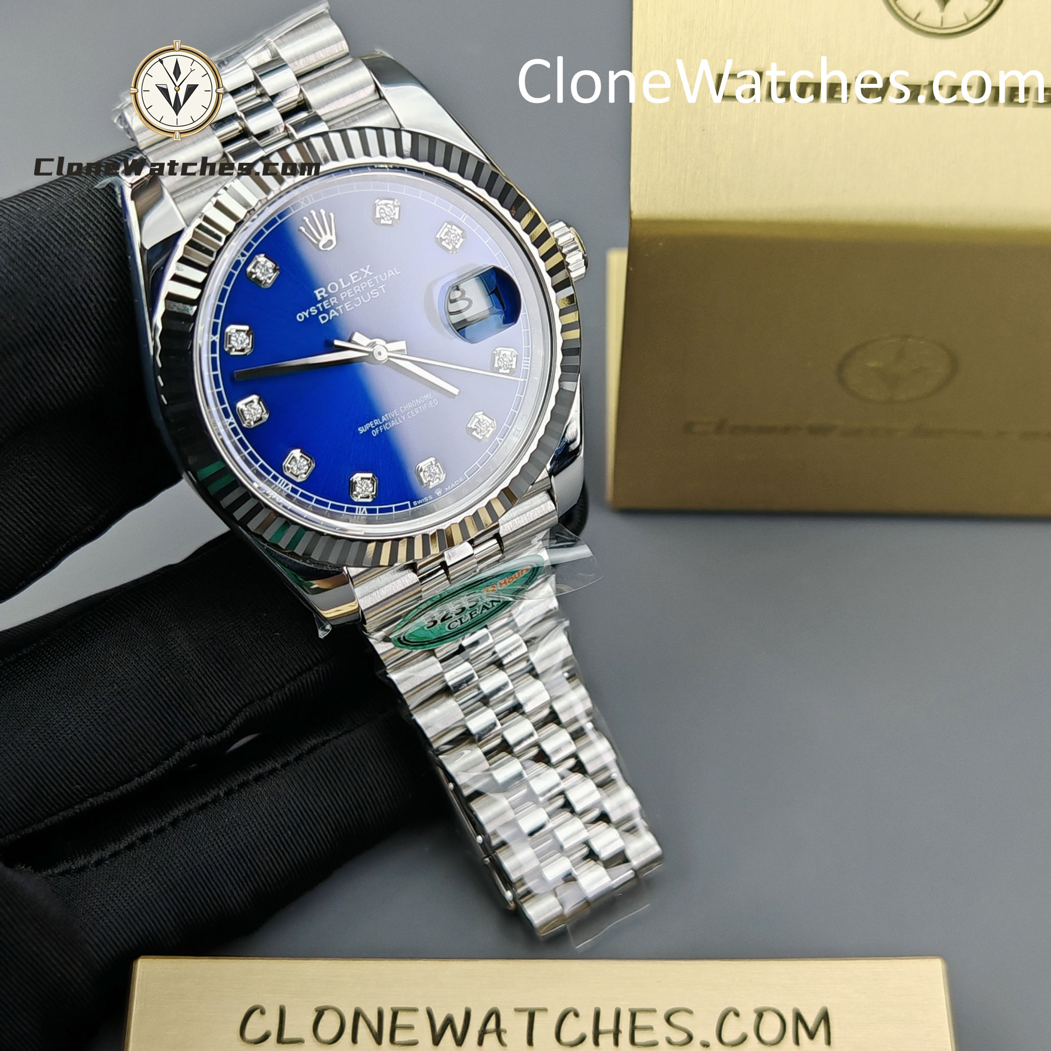 Rolex Super Clone Watches 1:1 DateJust Blue Diamond Dial Jubilee 41MM M126334 3235 Movement