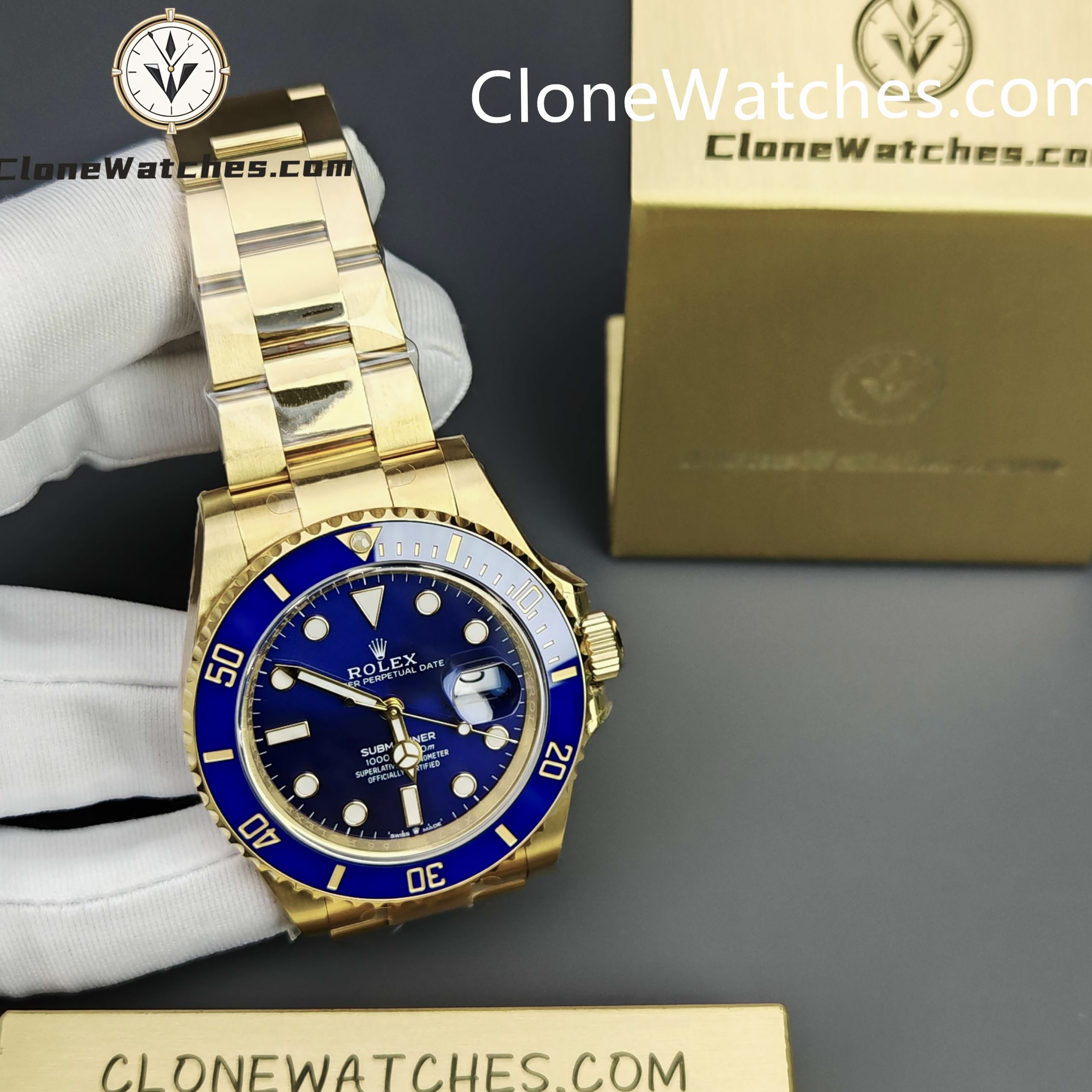 Rolex Super Clone Watches 1:1 18K Gold Blue Dial Submariner 126618LB 3235 Movement
