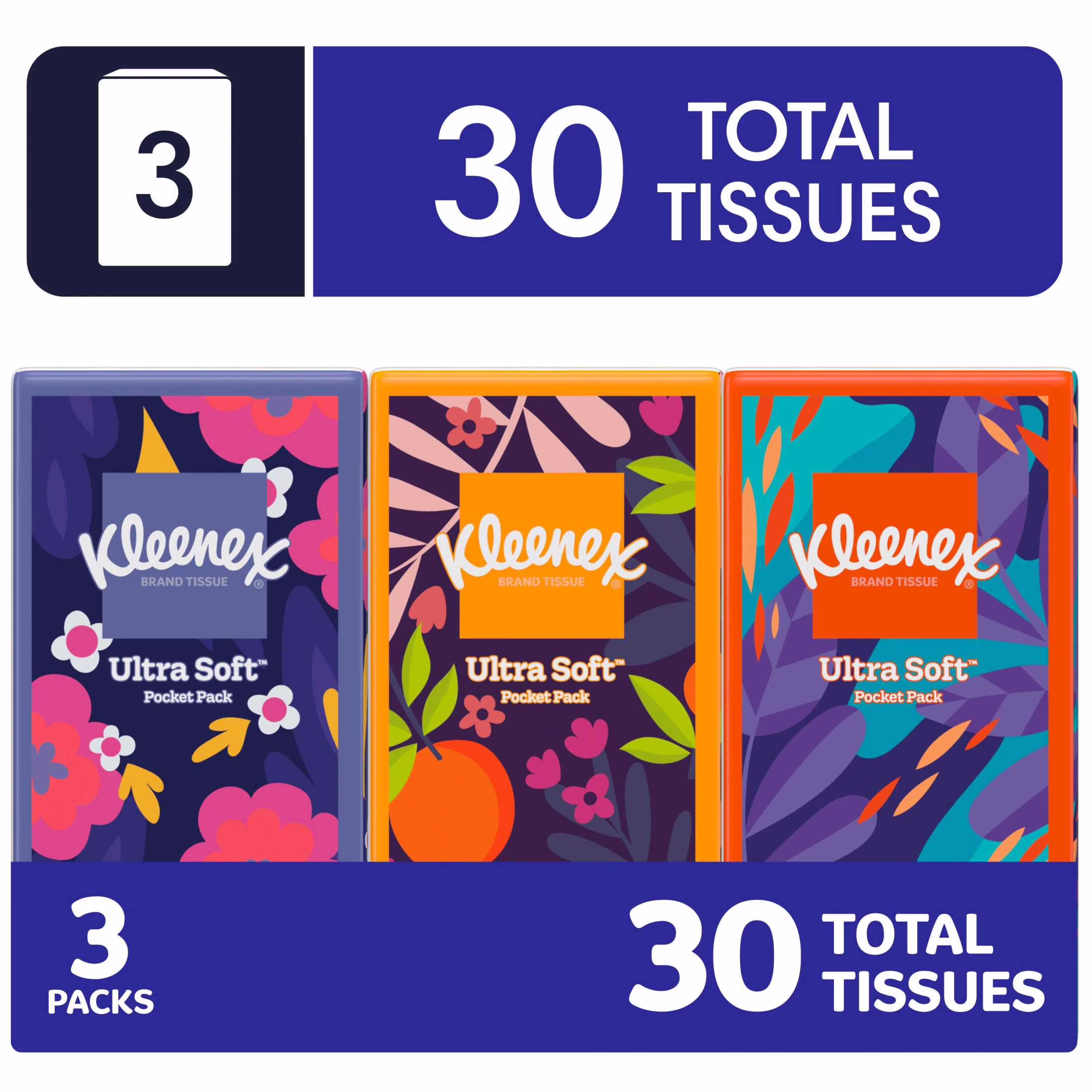Kleenex On-The-Go 3-Ply Travel Tissues, 3 Pack (30 Total Tissues), Facial Tissues