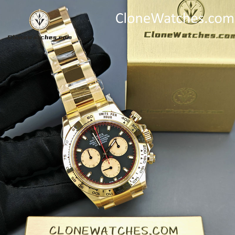 Rolex Super Clone Watches 1:1 Daytona 18K Gold Black Dial M116508-0009 4130 Movement